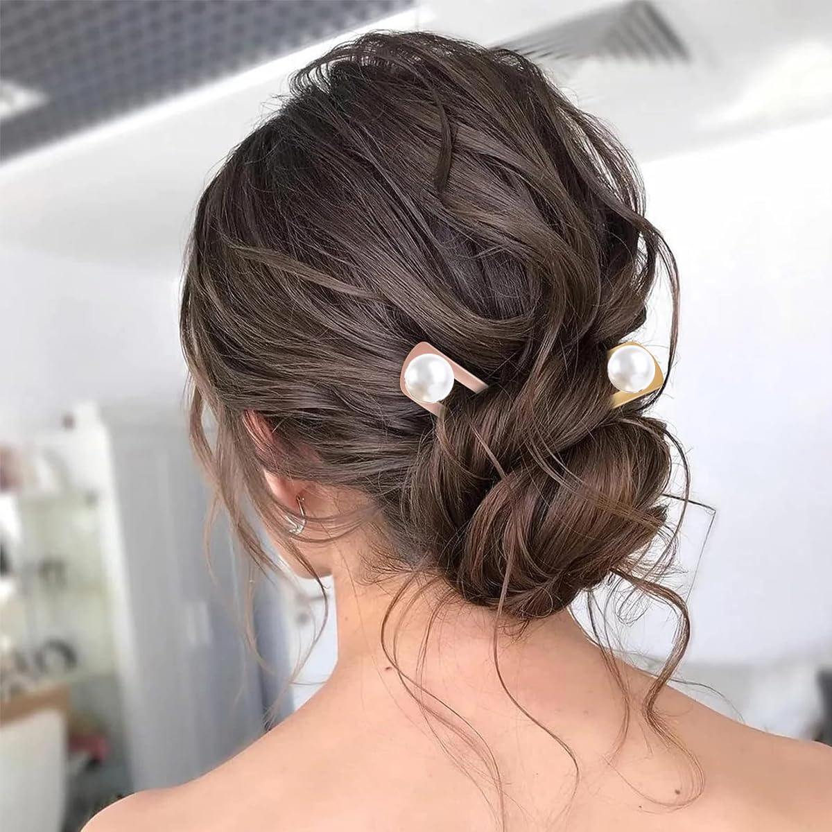 MAYCREATE 4Pcs Pearl Hair Stick for Buns, Metal Juda Pin U Pin for Hair, 5.8in Large Hair Pins for Women Stylish Chignon Hair Bun Stick Hair Bun Accessories Girls Gift