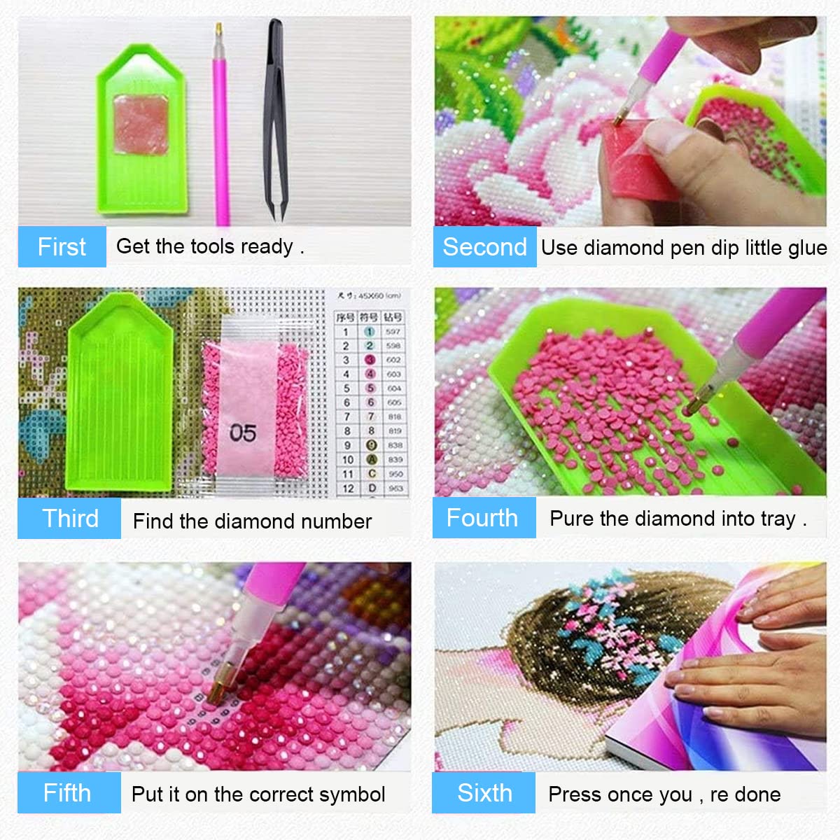 HASTHIP 14 Pcs Diamond Painting Tools Kits with Diamond Painting Trays and Pens, Beads Rhinestone Sorting Trays Kit, Diamond Art Tools, 5D Diamond Painting Accessories Kit (Without Diamonds)