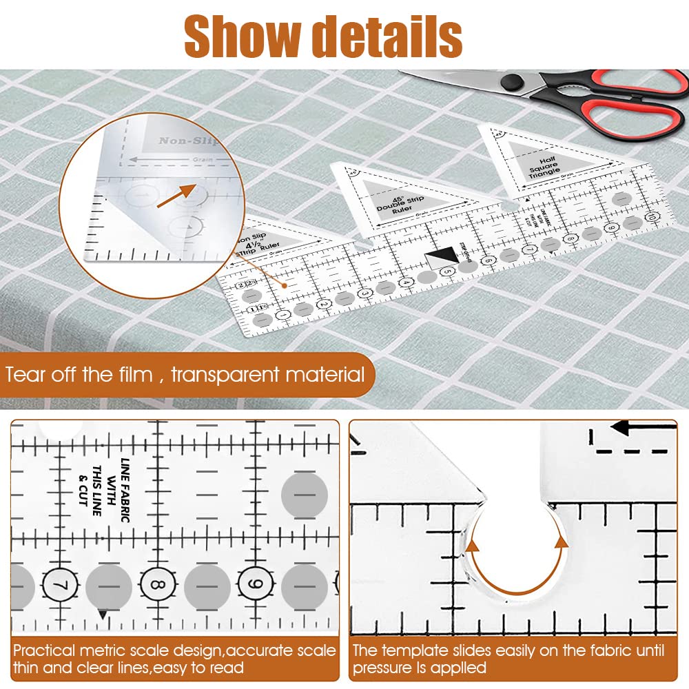 Serplex 45° Double Strip Ruler, Strip Tube Quilting Ruler, Acrylic Quilt Rulers, Non-Slip Quarter Square Triangle Cutting Guide for Sewing (10 inch)