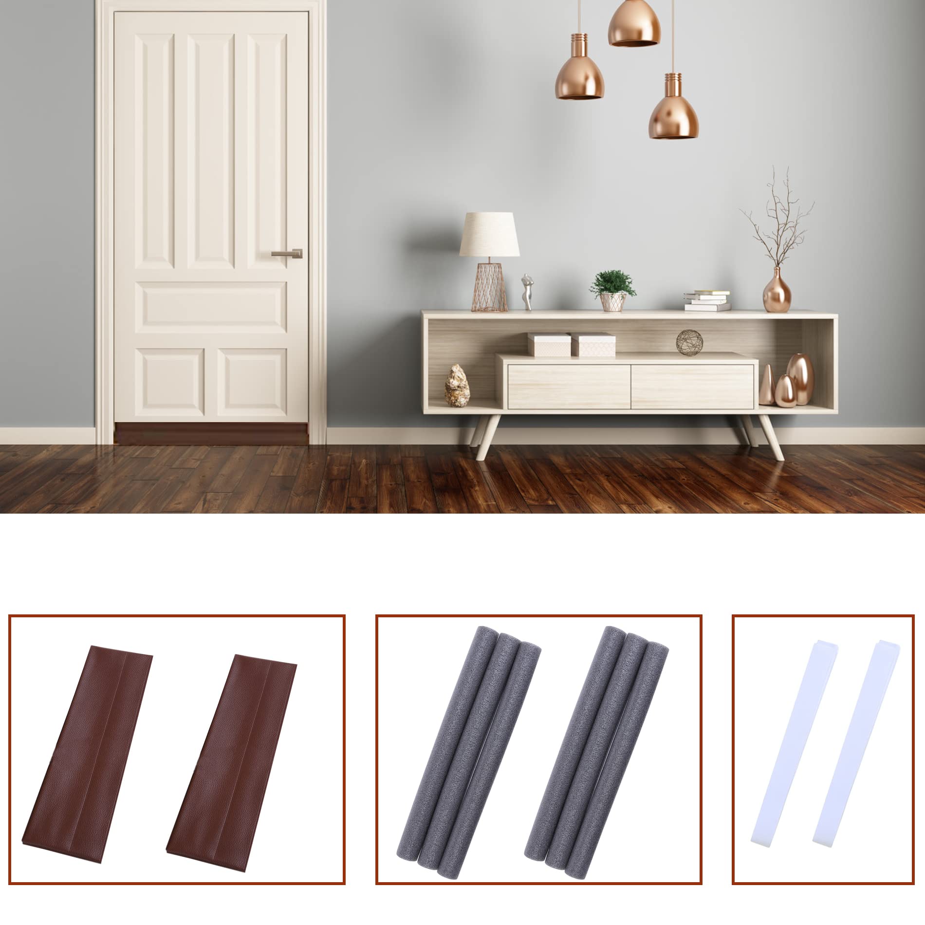 HASTHIP 2 Pack Door Bottom Sealing Strip, 37.4'' Length Flexible Door Draft Stopper Weather Stripping, Self Adhesive Door Gap Strip Suitable for Interior/Exterior Doors (Brown)