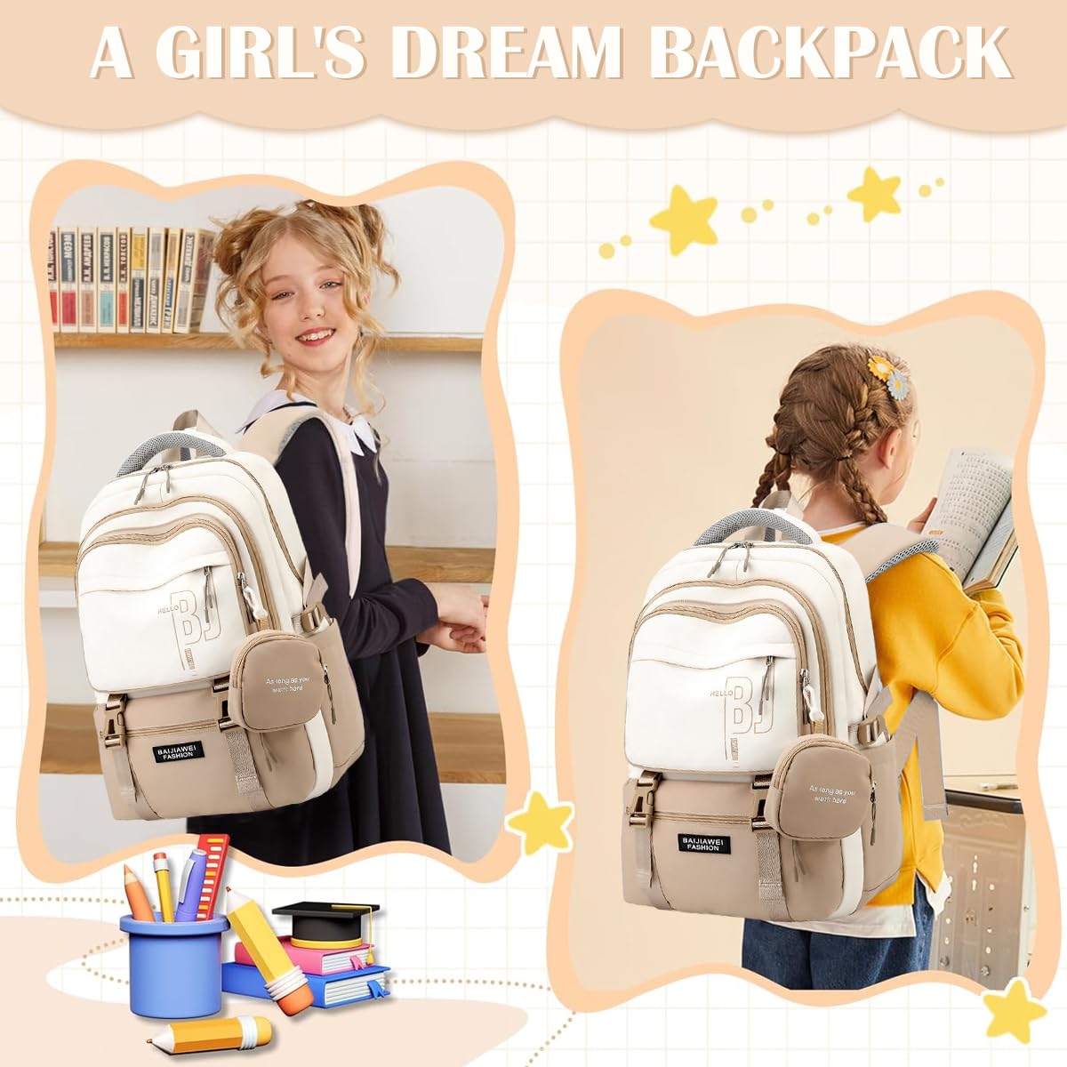 PALAY Casual Backpackk with Cute Accessory 18.1 Inch Bookbags with Pendant Laptop Bag Casual Lightweight Travel