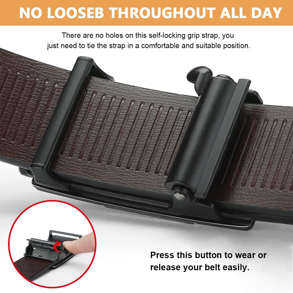 GUSTAVE Men's Leather Belt Adjustable Auto Lock Buckle Belt for Men (Black-I)