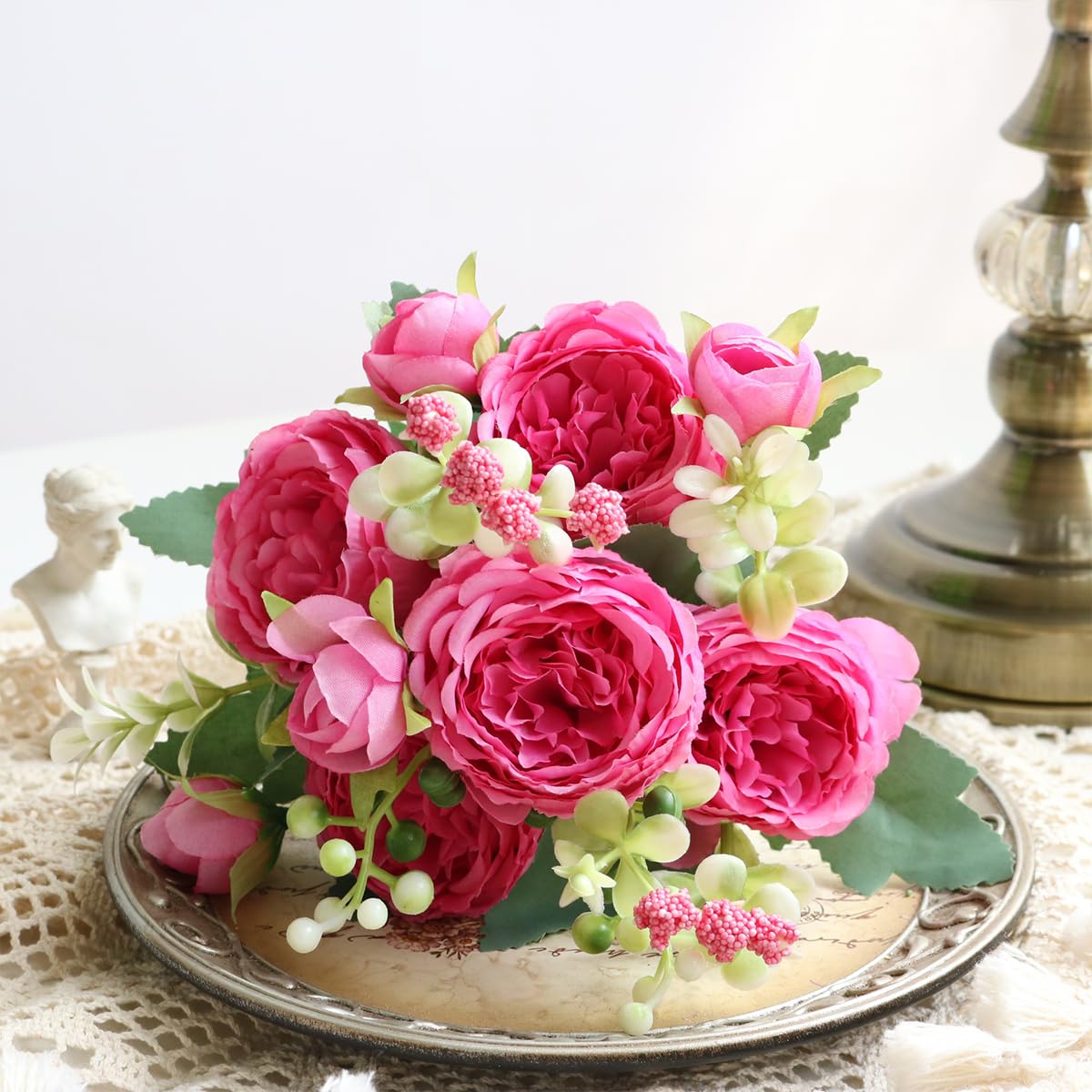 HASTHIP 2 Bundles Silk Artificial Peonies Flowers Faux Peony Bouquet Fake Peonies Artificial Flowers Bouquets for Floral Arrangements Wedding Home Table Decoration, Style A