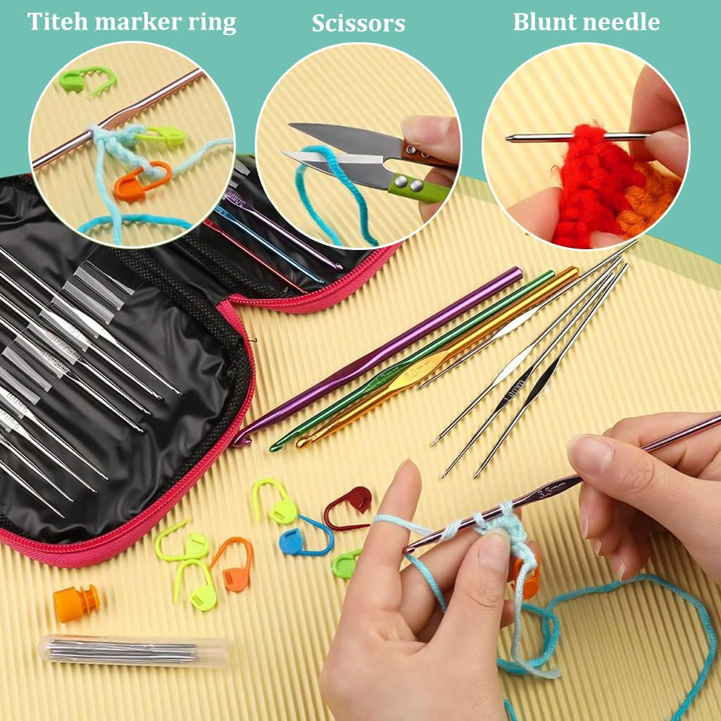 HASTHIP 54PCS Crochet Needles Set, Ergonomic Crochet Hooks Kit with Storage Case, Crochet Hooks Needles Set Stitch Marker DIY Craft Hand Knitting Craft Art Tools for Beginners