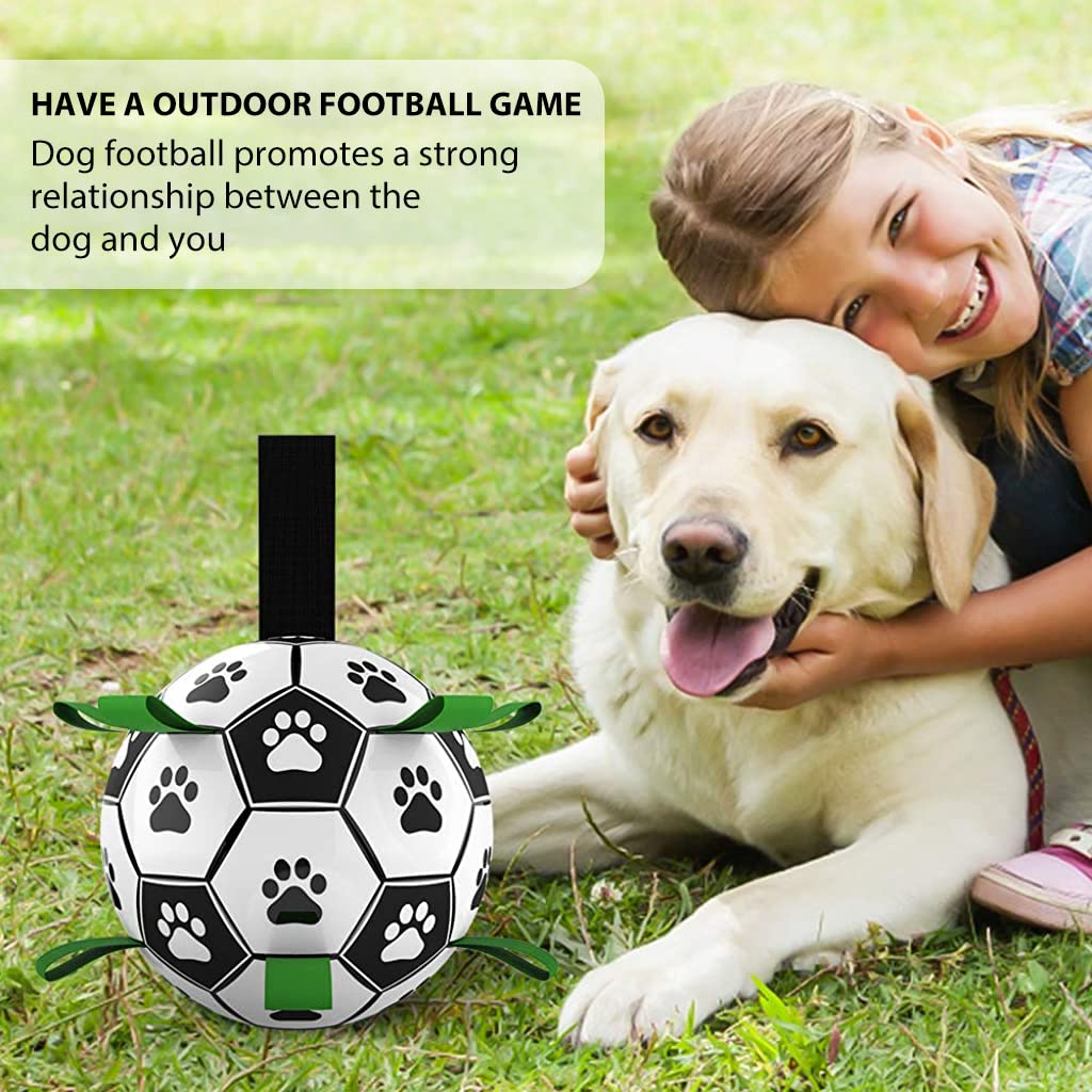 Qpets 6 Inch Dog Ball for Small Dogs Soccer Ball with Straps, Interactive Dog Toys Throw and Catch Toy, Dog Water Toy, Durable PU Dog Balls for Small & Medium Dogs