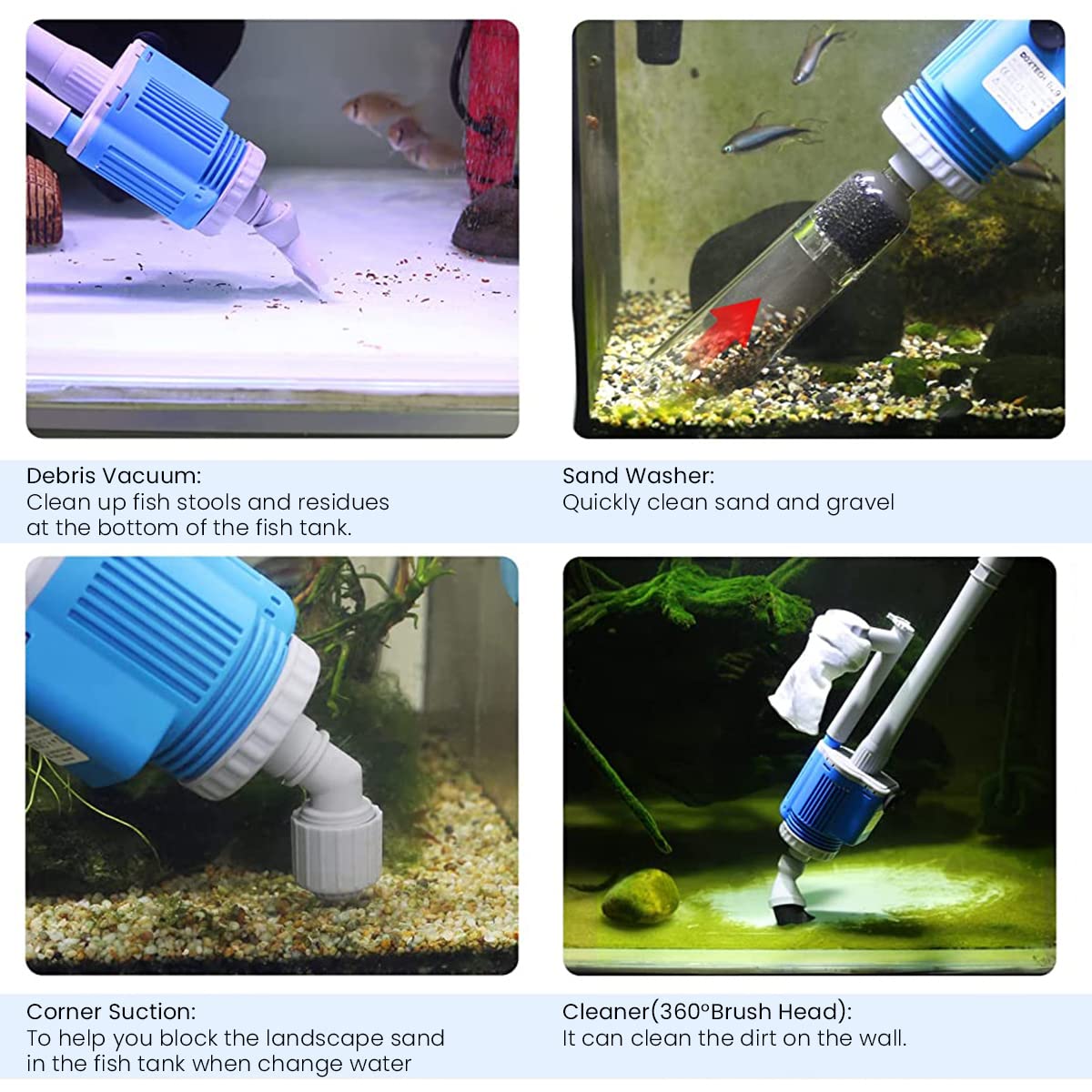 Qpets Electric Fish Tank Cleaner, Automatic Siphon Vacuum Cleaner Kit, Aquarium Gravel Cleaner 20W Aquarium Vacuum for Aquarium Cleaning, Changing Water, Pump to Drain Aquarium Cleaning Tool