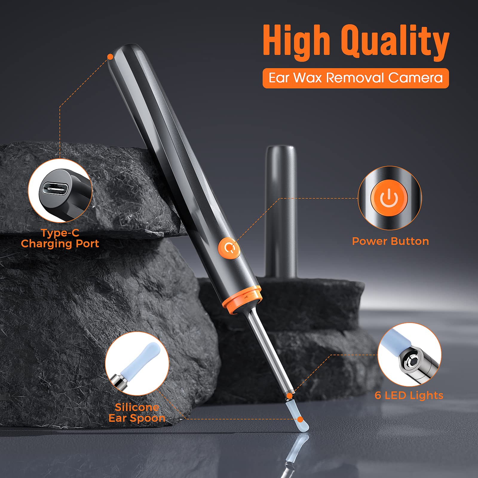 HANNEA Ear Wax Remover Tool Kit Camera with 6 Ear Spoons Ear Cleaner Tool Wireless HD Otoscope 1080P 4mm Ear Wax Cleaner Machine Led Light EarCameraforCleaning Spade Ear Cleaner Camera for IOS & Android