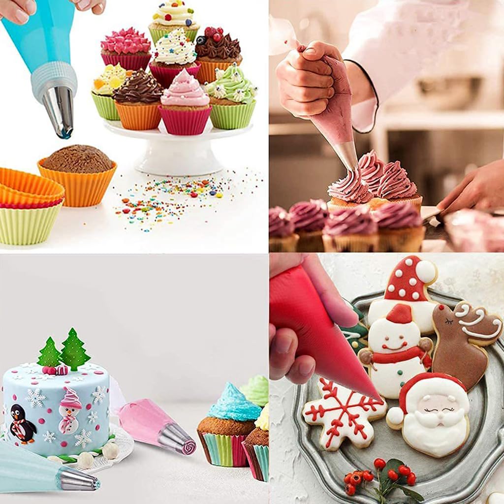 HASTHIP Tipless Piping Bags, 100Pcs Piping Pastry Bag for Royal Icing/Cookies Decorating, Cake Decorating Supplies Kit with 10 Piping Bags Ties, 10 Bag Clips & 2 Scriber Needle