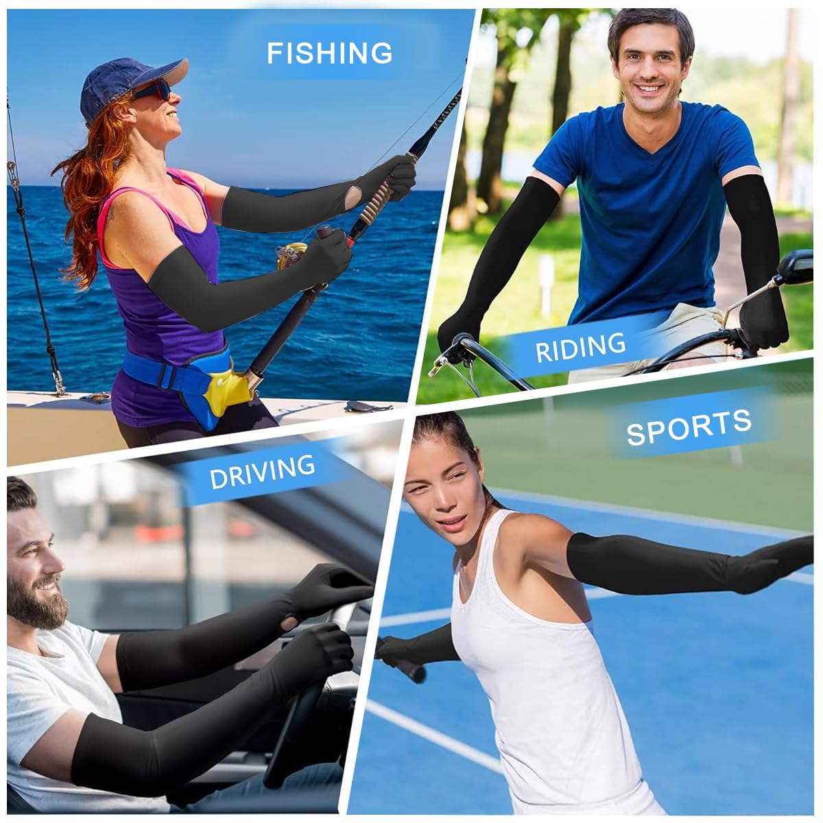 PALAY UV Protection Arm Sleeves Nylon Ice Silk Arm Sleeves with One Piece Gloves, Open Finger Tip & Anti-slip Palm Design Outdoor Cool Arm Sleeve for Driving, Cycling, Gardening - Black