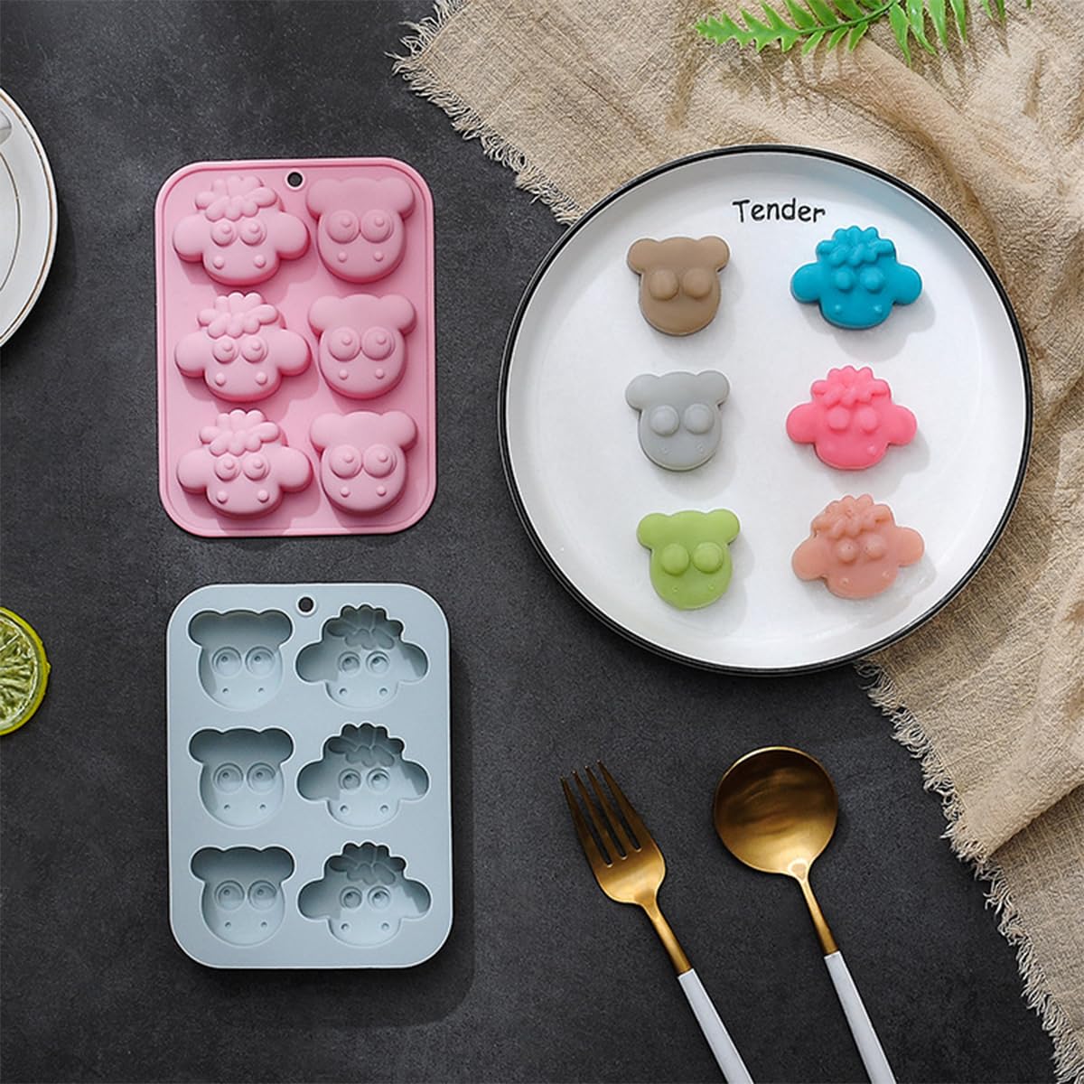 HASTHIP Silicone Molds for Baking, 6 Cavities Sheep Shape Silicone Cake Mold, Kids Cartoon Animal Charater Candy Mould Silicone Ice Chocolate Mold
