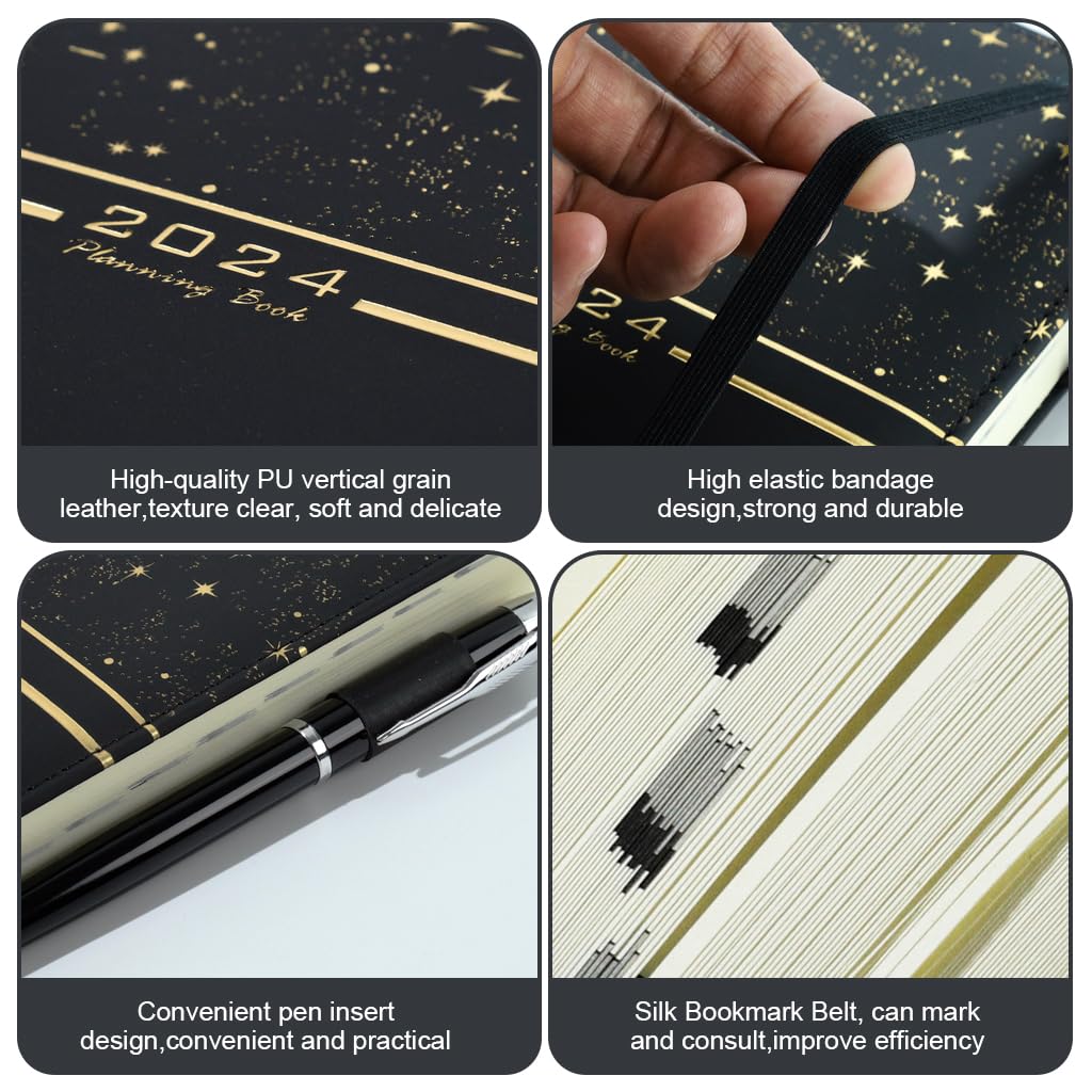 Climberty 2024 Daily Planner, A5 Daily Diary, PU Leather Cover, Pen, Refill & Gift Box, Yearly, Monthly, Daily Planner Diary, Star Golden Embossing Cover Design Daily Planner, Gift for Kids Students