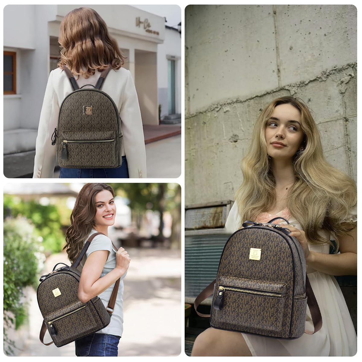 PALAY Fashion PU Backpack for Women Vintage Brown Printed Small Backpack with Handle Casual Day Bag Travel Backpack Lightweight Travel Backpack Gift for Women