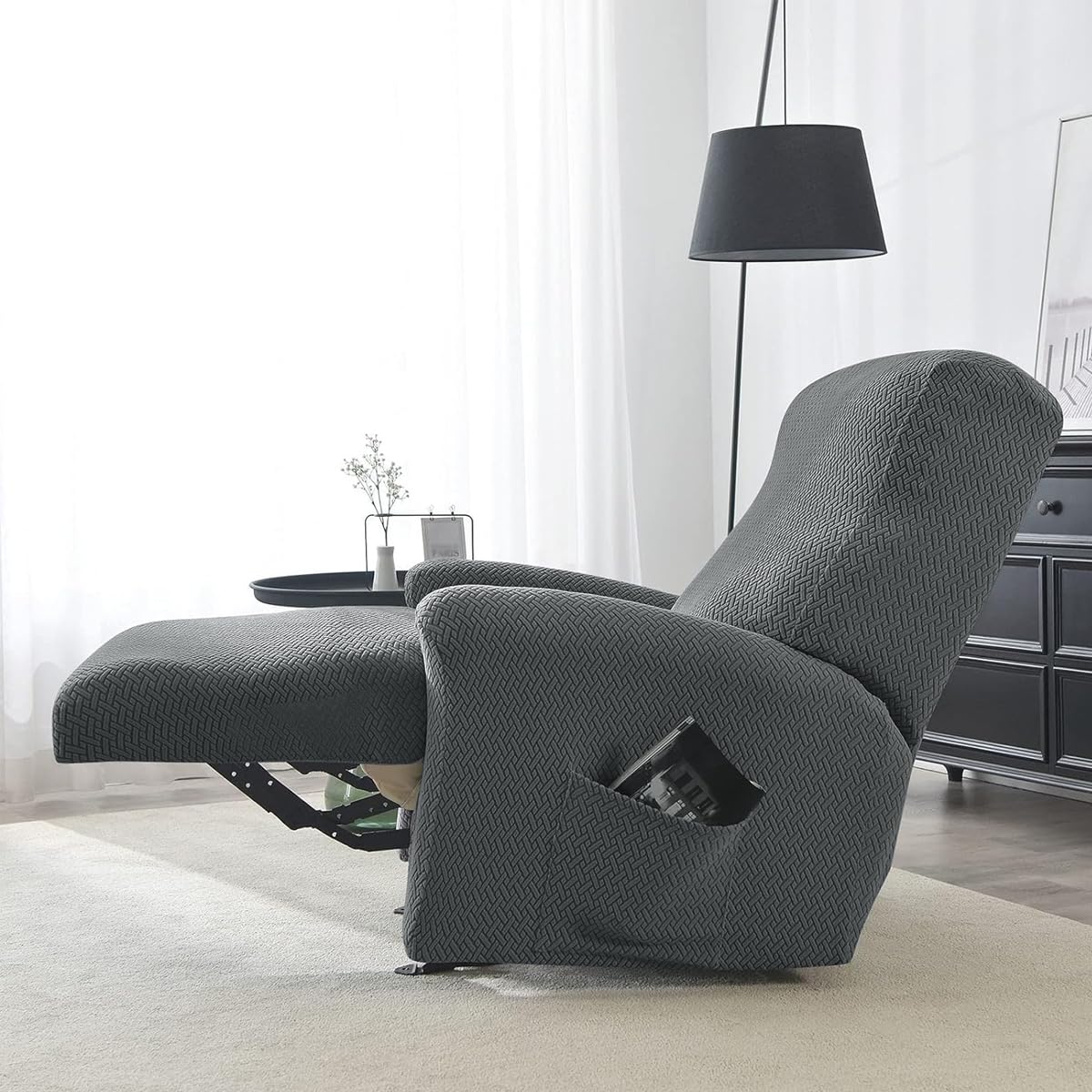 HASTHIP 4Pcs Recliner Chair Cover, Stretch Recliner Slipcover Latest Jacquard Chair Cover for Recliner Chair Soft Reclining Chair Slipcover Jacquard Pattern Furniture Protector