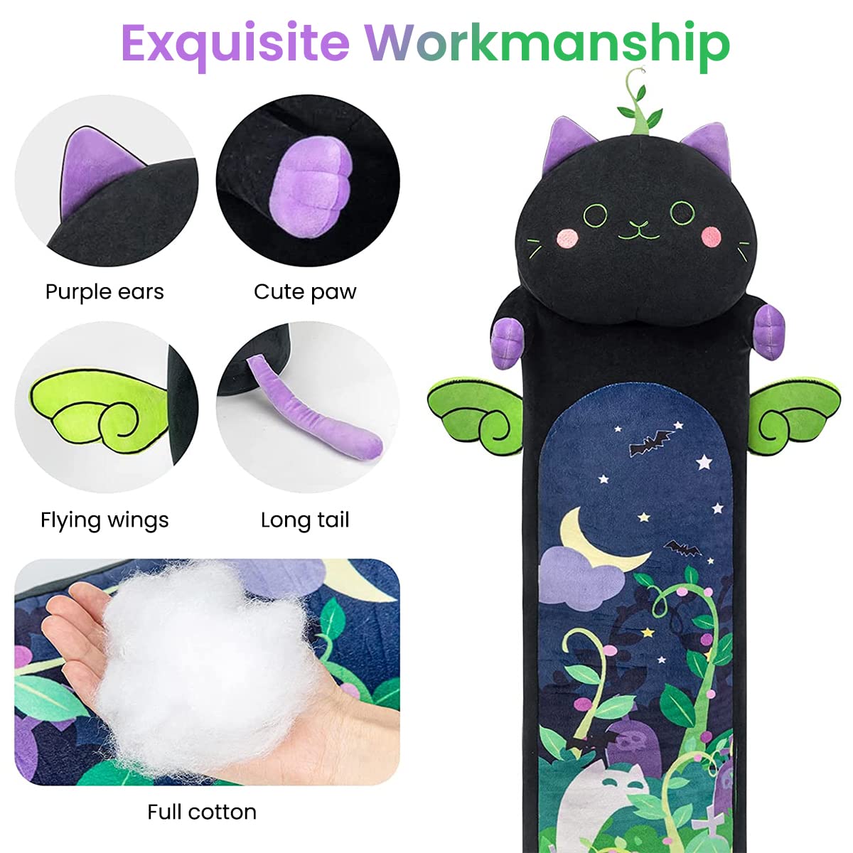 PATPAT 35'' Plush Long Pillow Plush Toy Cute Bed Plush Toy for Kids Cushion Pillow Rest Pillow Comforting Plush Toy on Sofa Bed, Cartoon Kitten Stuffed Plush Toy Pillow Birthday Gift Plush Toy