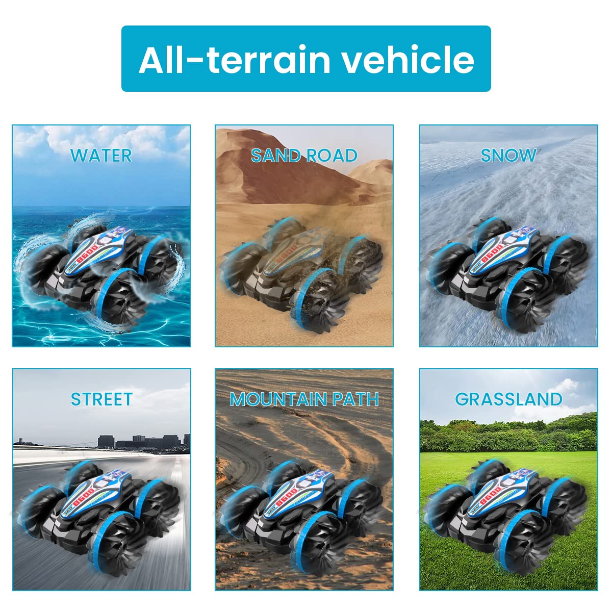PATPAT Remote Control Car for Kids, 2.4Ghz Wireless Remote Land Water 2 in 1 Rc Stunt Car Toy, 360° Rotatable Multifunction Waterproof Remote Vehicle Gifts for Boys and Girls (Blue)