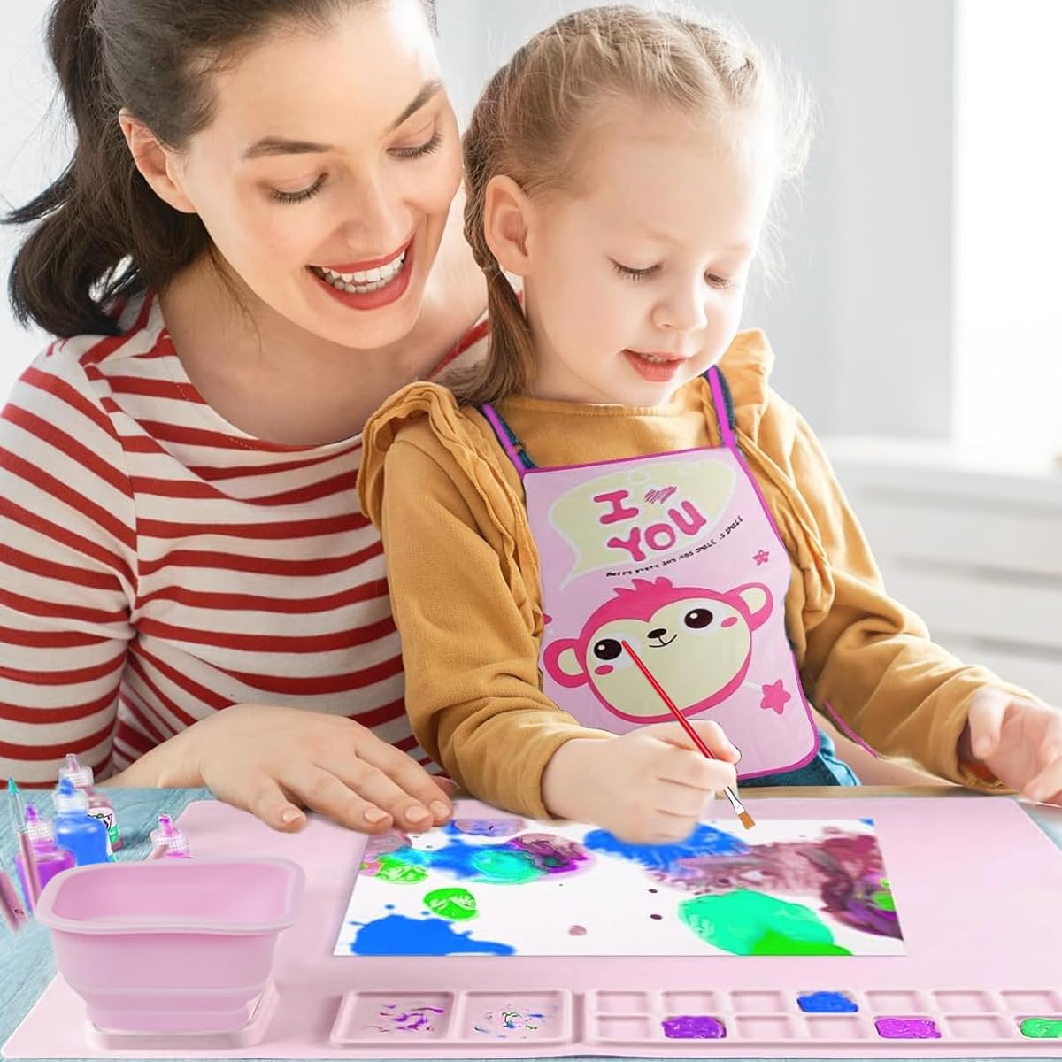 HASTHIP 50*40cm Silicone Craft Mat Kit for Painting, Play Doh and Clay for Kids, Non-Stick Multipurpose Silicone Sheet with with 1x Apron, 1 Pair Oversleeve, 20pcs Brushes, Childrens Day Gift