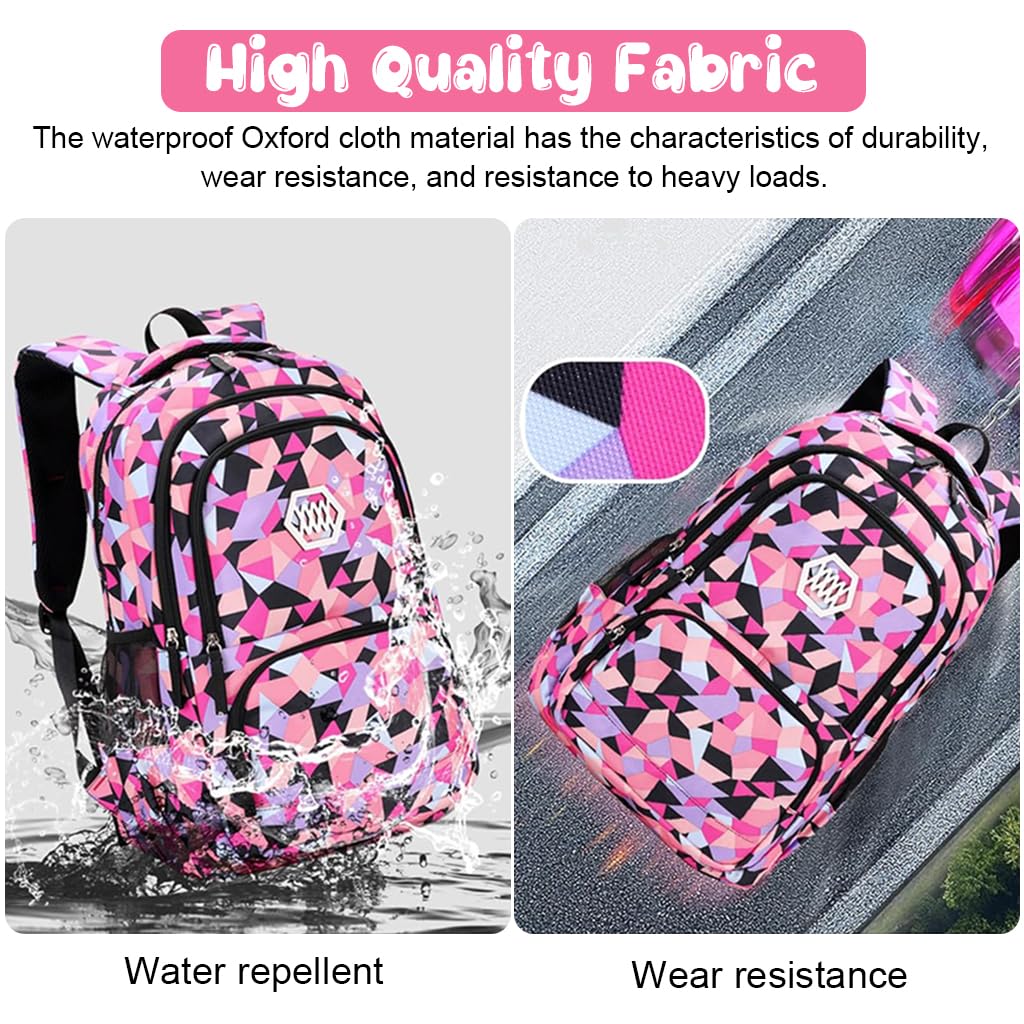PALAY Fashion Backpack Student Shoulder Backpack Geometric Printed Travel Backpack Laptop Backpack Multi-pouches Large Capacity School Backpack