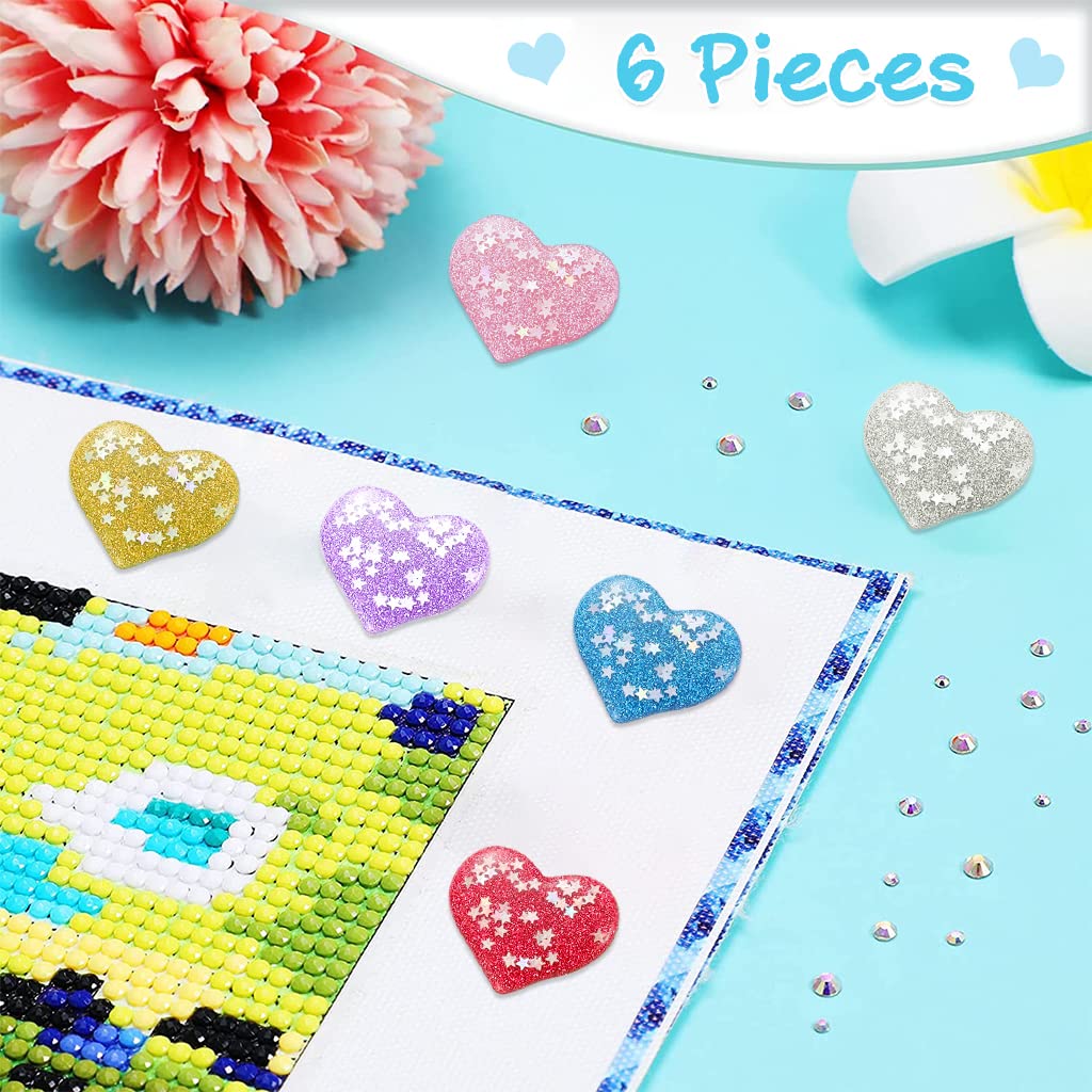 HASTHIP 6PCS Diamond Painting Tools and Accessories Kits, Diamond Painting Magnet Cover Holder, Cross Stitch Diamond Painting Holder, Suitable for Holding Diamond Painting Cloth (Heart-Shaped)