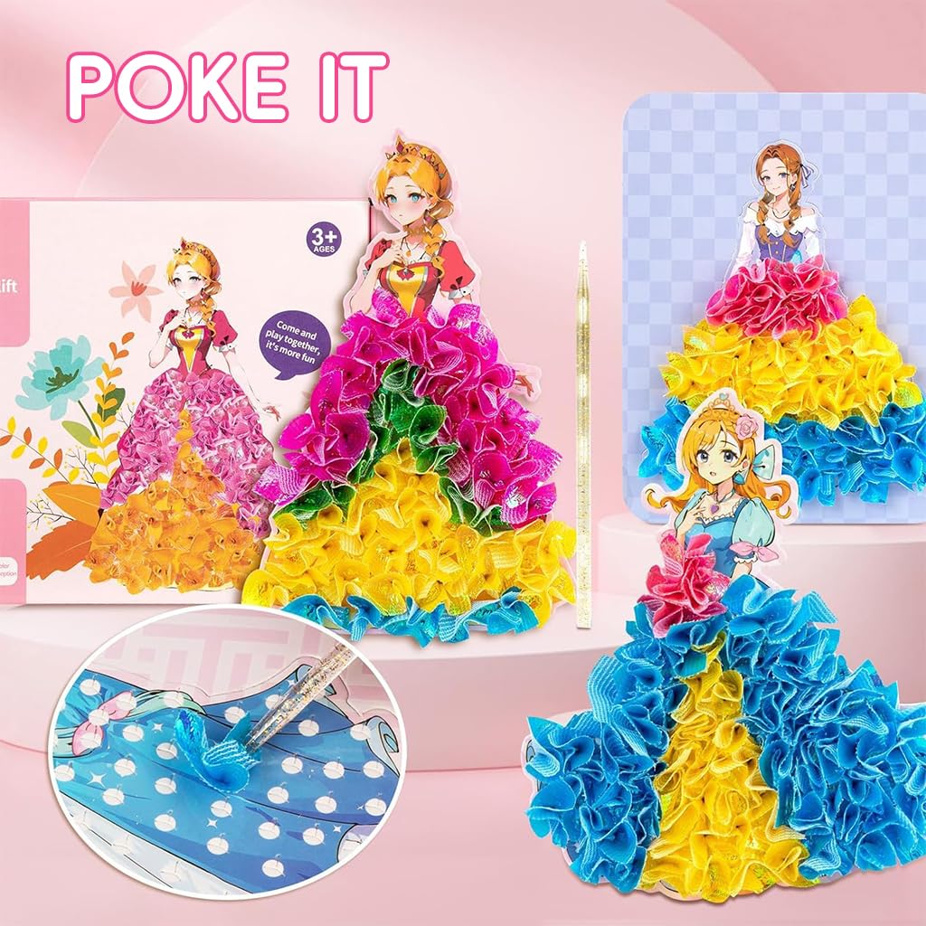 PATPAT DIY Art Painting Kit Paper Art Set of 12Pcs Princess Theme Girls 3D Dressing Painting Kit Kids Hands-on Art Craft Kit for Kids 3-6 Years Old Gift for Kids