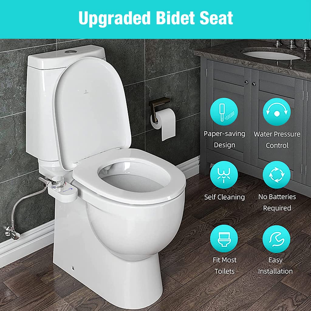 HASTHIP Adjustable Water Pressure Brass, Metal Bidet Spray for Toilet, Self-Cleaning Hidden Nozzle, Simple Non-Electric Bidet Toilet Attach Universal Fitment, White