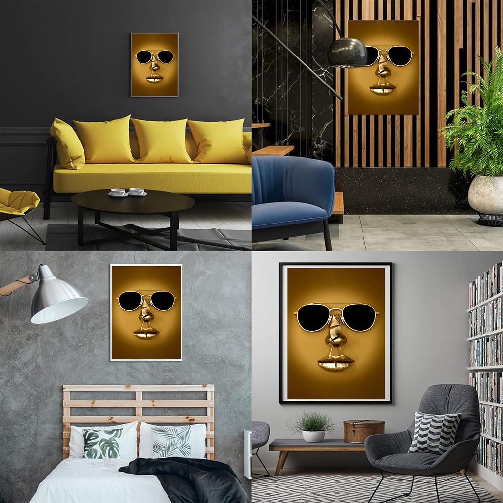 HASTHIP 3D Metal Figure Statue Art Couple Love Heart Kiss Pictures Wall Art Canvas Print Poster Drawing Decor for Home Living Room Bedroom Office - Without Frame, (30x40cm) Gold