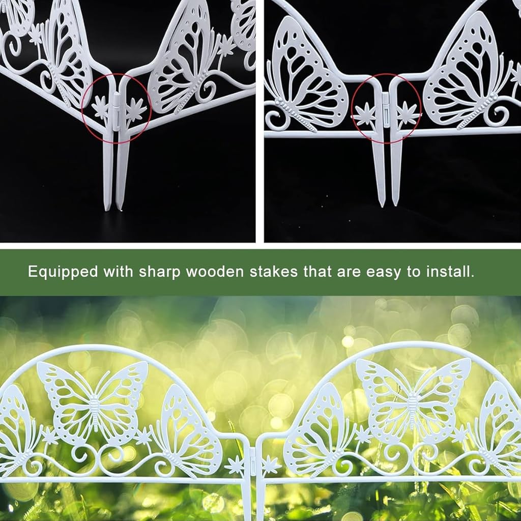 HASTHIP® Outdoor Garden Fence Border Edging Decorative Cut Out Butterfly Picket Panels Plastic Flower Fencing for Pathway Yard Lawn 8PCS