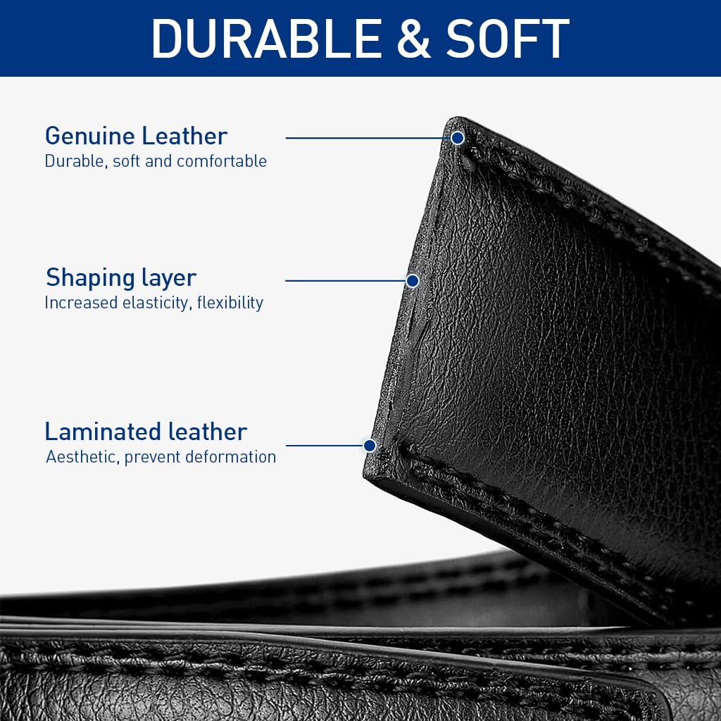 GUSTAVE Leather Belt for Men Casual Leather Belt 51'' Auto Lock Buckle Leather Belt Matte Metal Alloy Buckle Men Leather Belt Gift Father's Day Gift