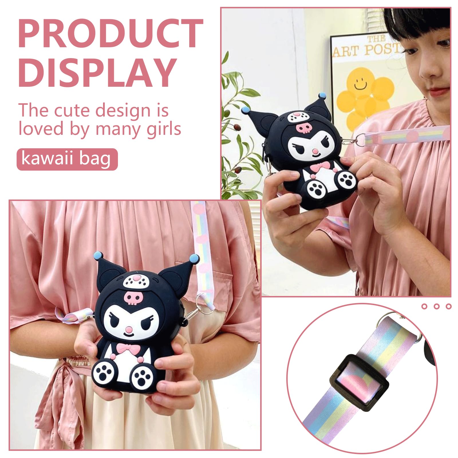 PALAY Kuromi Purse for Girls, Kawaii Small Bag for Girls Silicone Girls Purse Mini Bag Cartoon Cute Bags for Girls Daily Casual Coin Purse Phone Pouch Fashion Sling Bag for Girls 4.33*5.9*1.57 Inch