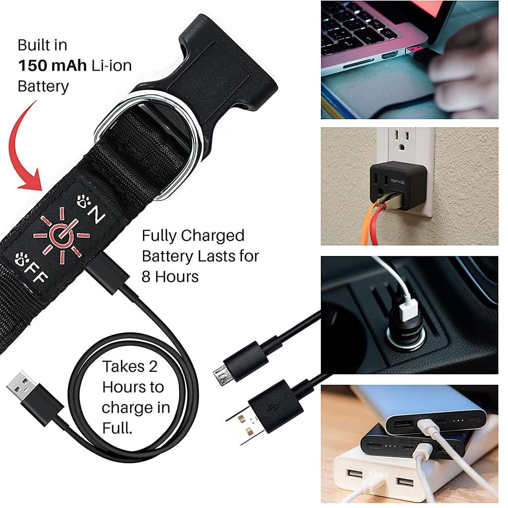 Qpets Dog Collar for Large Dog, 7 Colours LED Dog Collor Light Up Dog Collar USB Rechargeable Quick Release Buckle, Adjustable Size PVC Leather Dog Collar, Dog Neck Collar(Size: L)