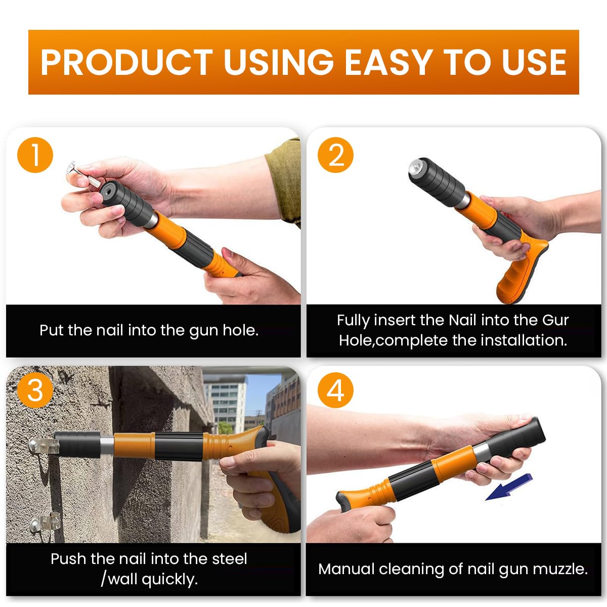 Serplex Concrete Manual Nail Gun Kit with Steel Nails, Adjustable Driving Force Manual Steel Nail Gun Machine Fastening Tool, Wall Anchor Wire Slotting Device Household Woodworking