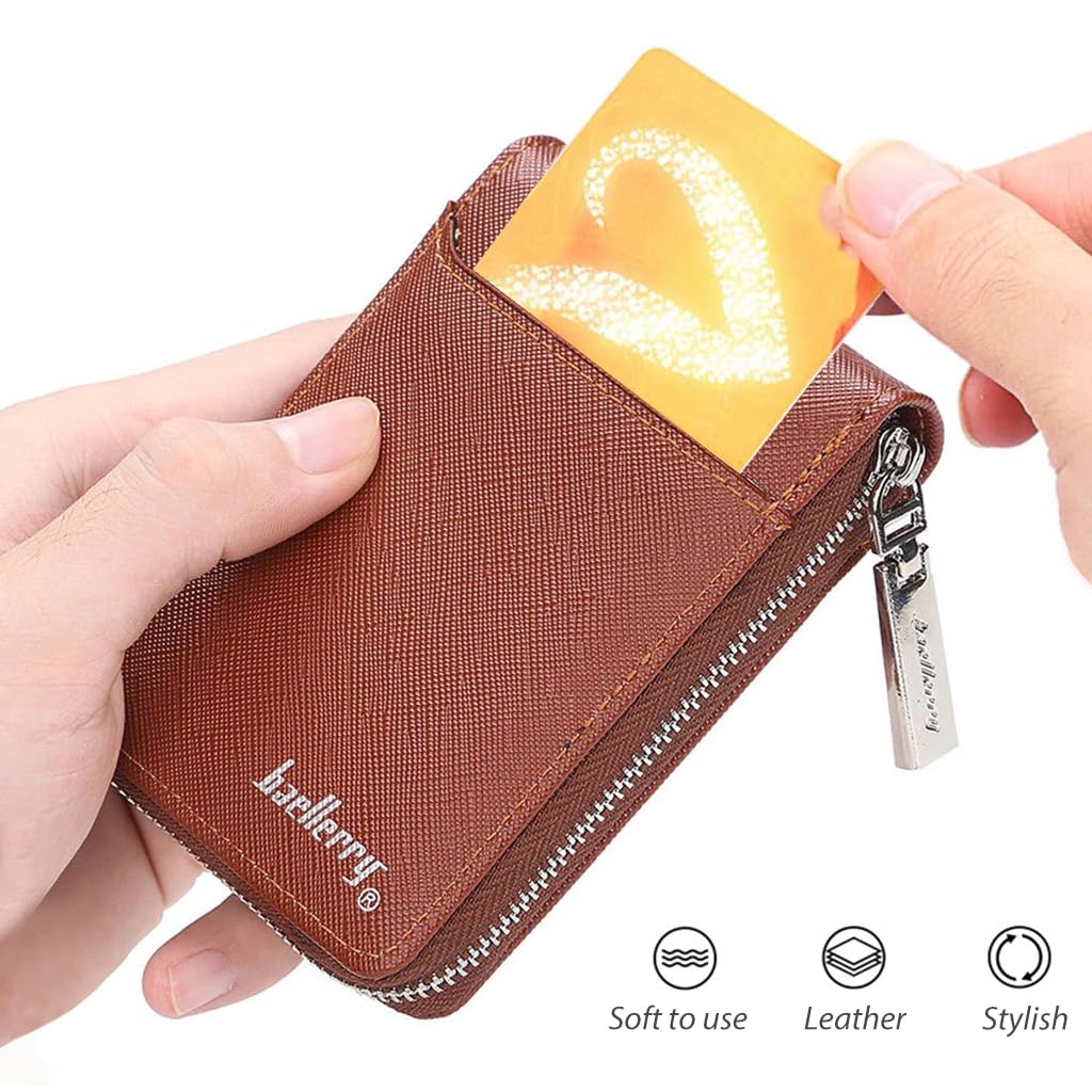 ZIBUYU PU Leather Wallet for Men Credit Debit Business Card Holder for Men 9 Slot Zipper Coin Purse Visiting Card Holder Birthday Gift for Men, Women, Husband, Father