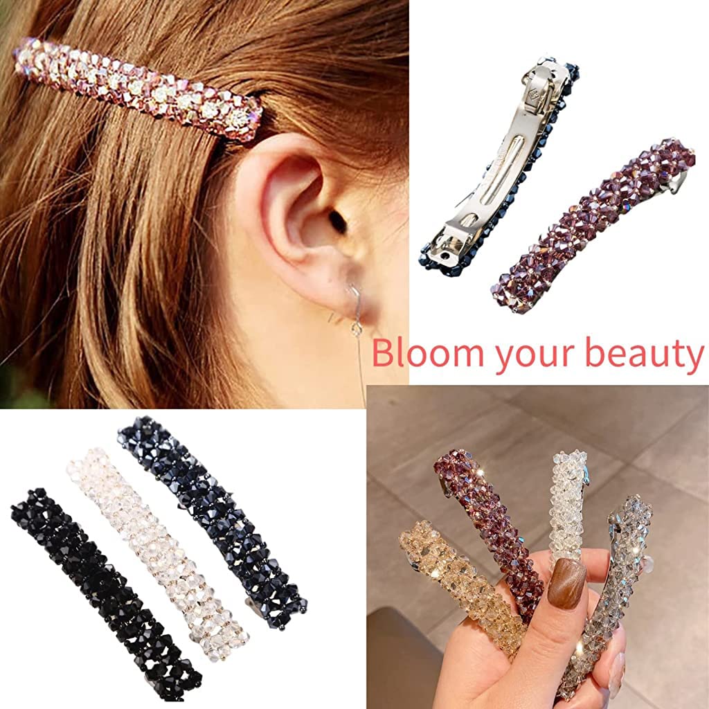 ZIBUYU Hair Pins for Women Girls Stylist Shiny Barrette Rhinestone Non-Slip Hair Pins Clips for Hair Accessories Elegant for Women & Girls Gifting (Pink, Black, White) - 3 Pcs