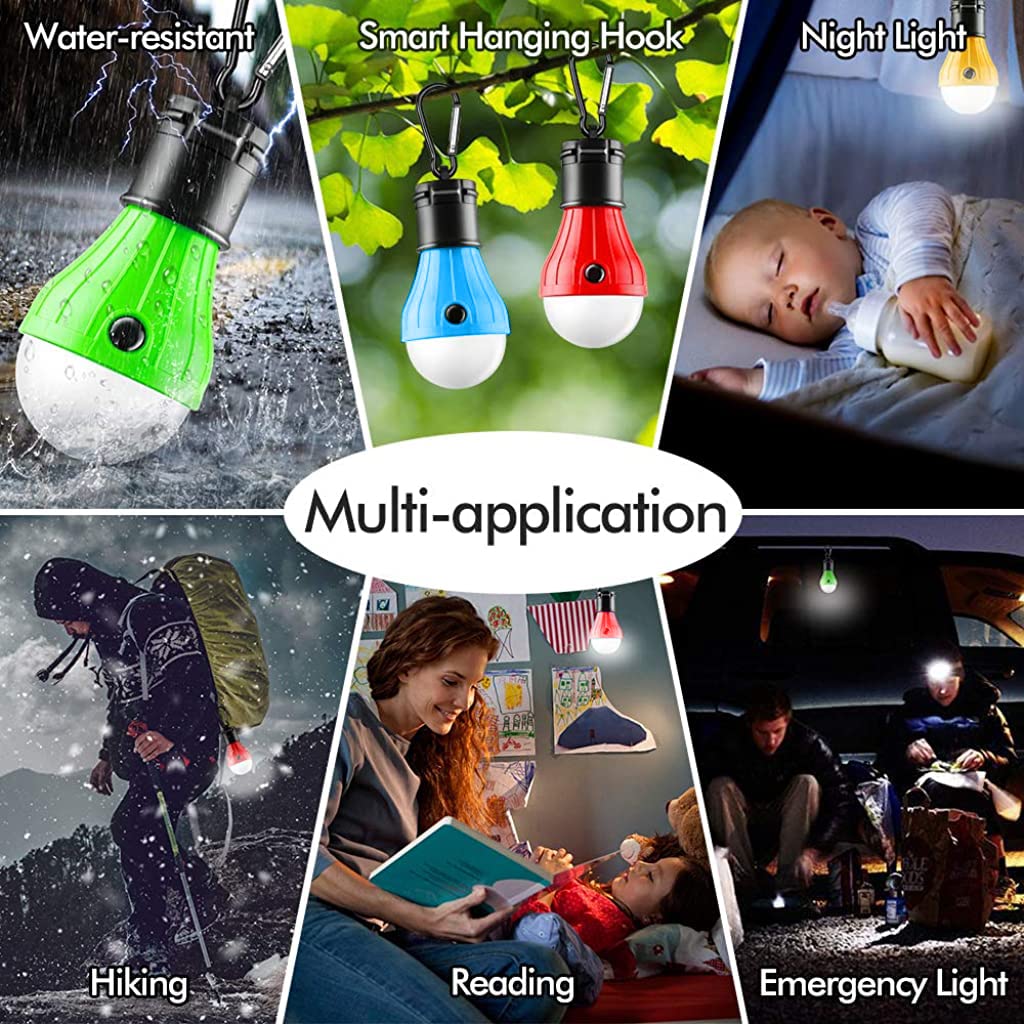 Proberos 4pack Camp Light with Carabiner, Battery LED Light Portable Lamp Emergency Lights for Camping Hiking Outdoor Home, Battery Powered(Battery Not Included)