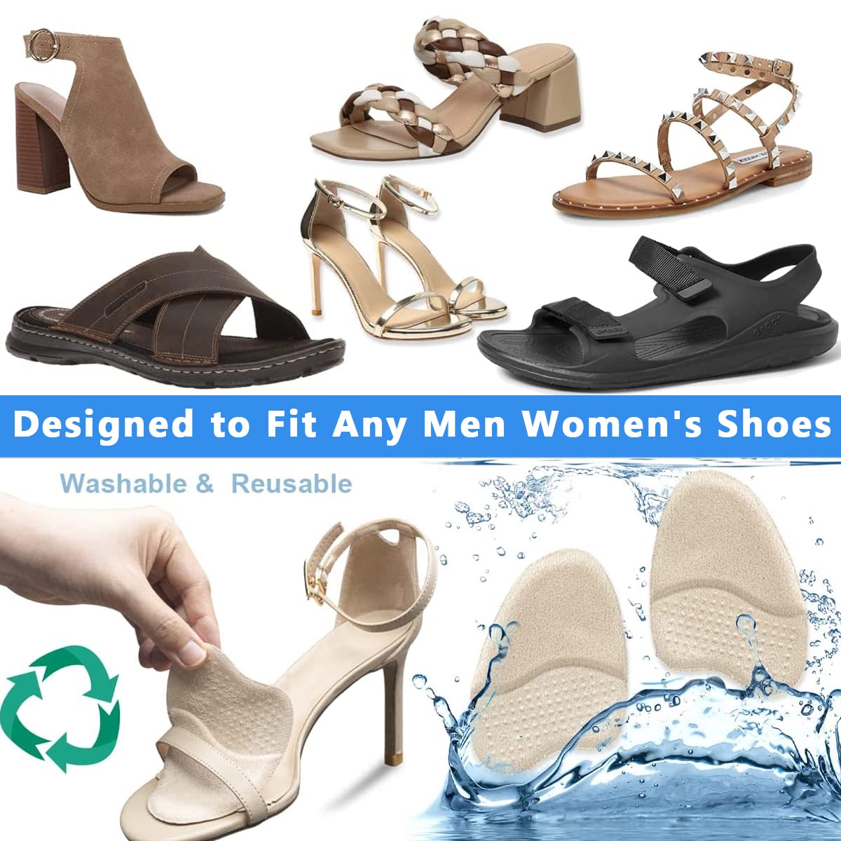 PALAY 3 Pairs Ball of Forefoot Insoles, Front Foot Cushions, Anti Slip Heel Shoe Cushion Inserts for Metatarsal Support and Foot Pain Relief