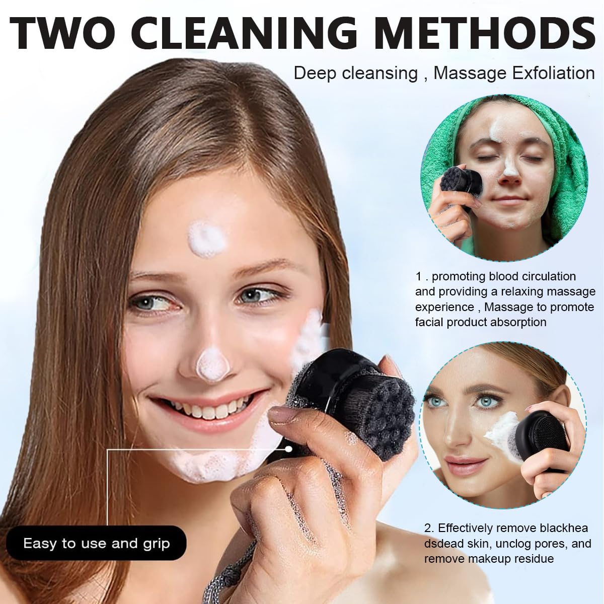 MAYCREATE Facial Cleansing Brush 2 in 1 for Face Exfoliation, Face Wash Brush with Silicone Face Scrubber Exfoliator and Soft Bristles Brush for Deep Skin Cleansing