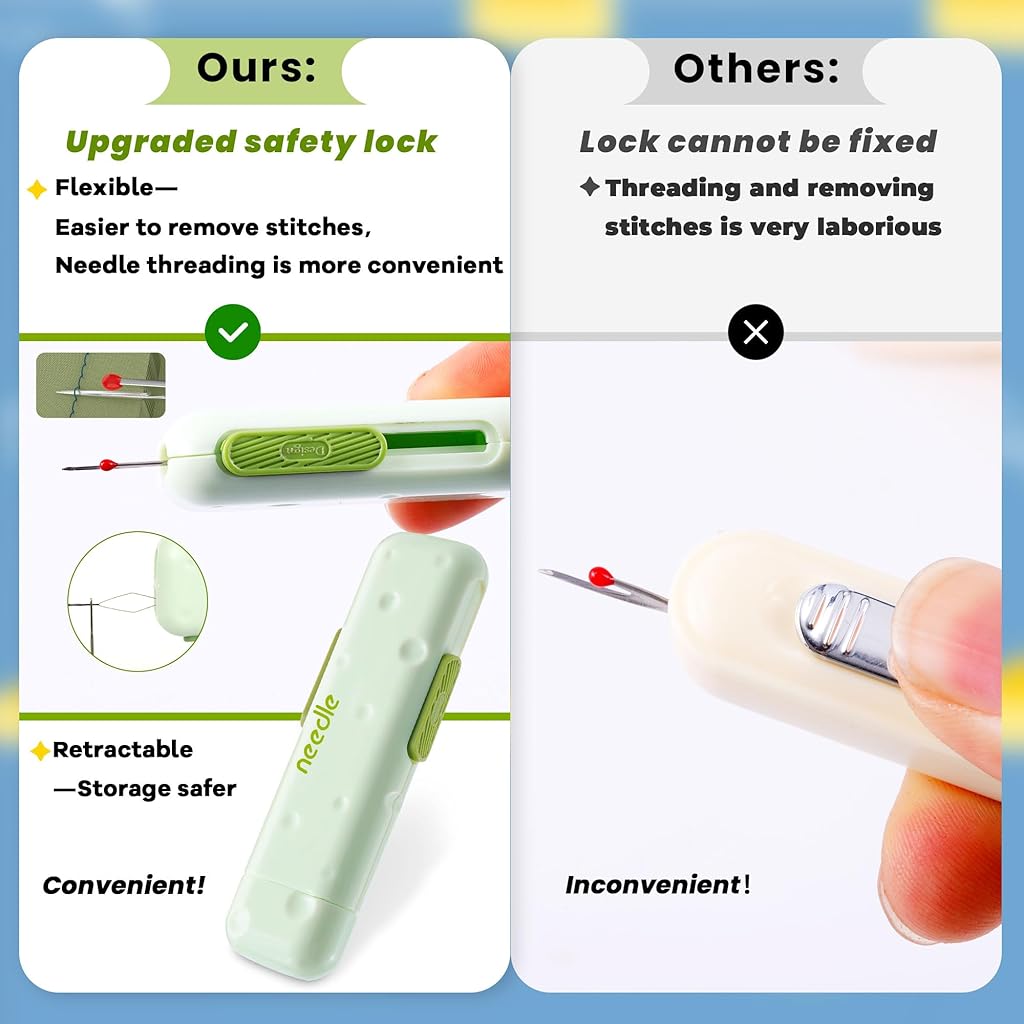 HASTHIP® 3 in 1 Threader Retractable Wire Loop Threaders, Seam Ripper with Needle Storage Case Compact Sewing Needle Accessory for Hand Sewing, Embroidery, and Crafts