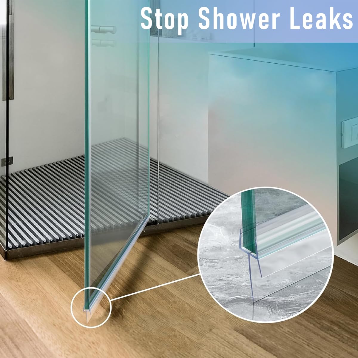 HASTHIP 39 Inches Bathroom Door Bottom Seal Flexible Dual Flap Design Glass Door Water Stopper Strip Door Sweep Universal Slide-in Door Bottom Water Stopper Strip for Glass Roor within 4-6mm Thicknes