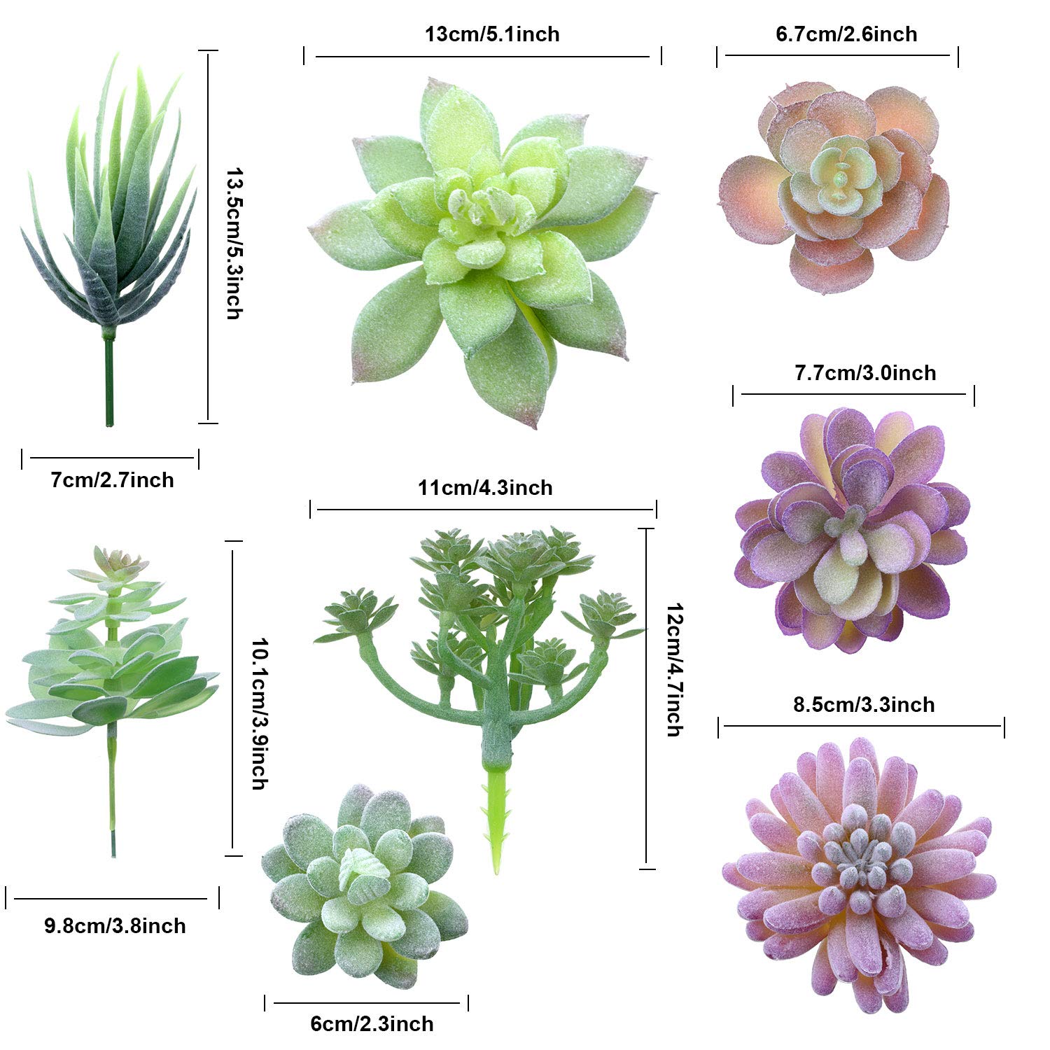 HASTHIP 8Pcs Artificial Succulent Plants, Faux Succulent in Flocked, Fake Textured Succulent for Indoor Outdoor Floral Arrangement Home Decor and DIY Landscape Decorations
