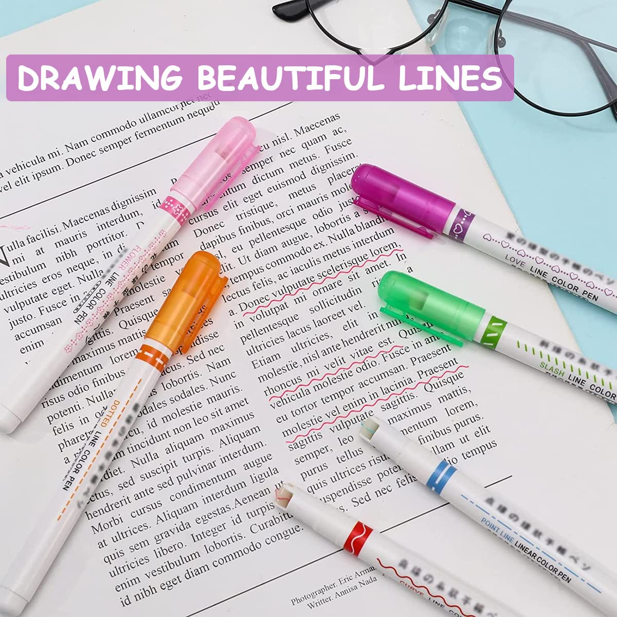 HASTHIP 6 Color Curve Highlighter Pen Set, Graffiti Pen Art Pen Markers Set for Kids & Adult, Highlighters Markers, Great for Card-decorating Coloring Books Writing Drawing Scrapbook