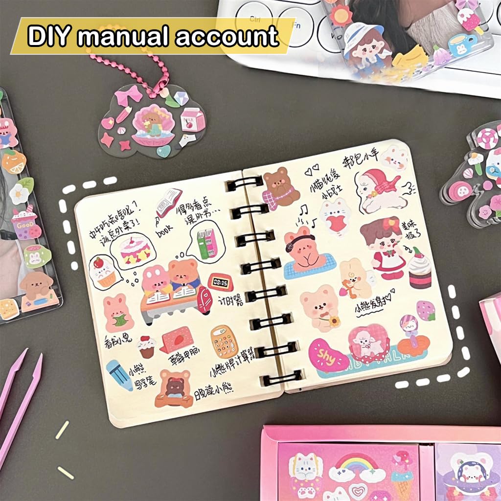 HASTHIP 100 Sheets Kawaii Stickers - Cartoon Stickers Scrapbooking Decorative Decal Stickers for Junk Journal Supplies, DIY Crafts Album Phone Cases Laptops Notebook, 6x6cm Per Sheet