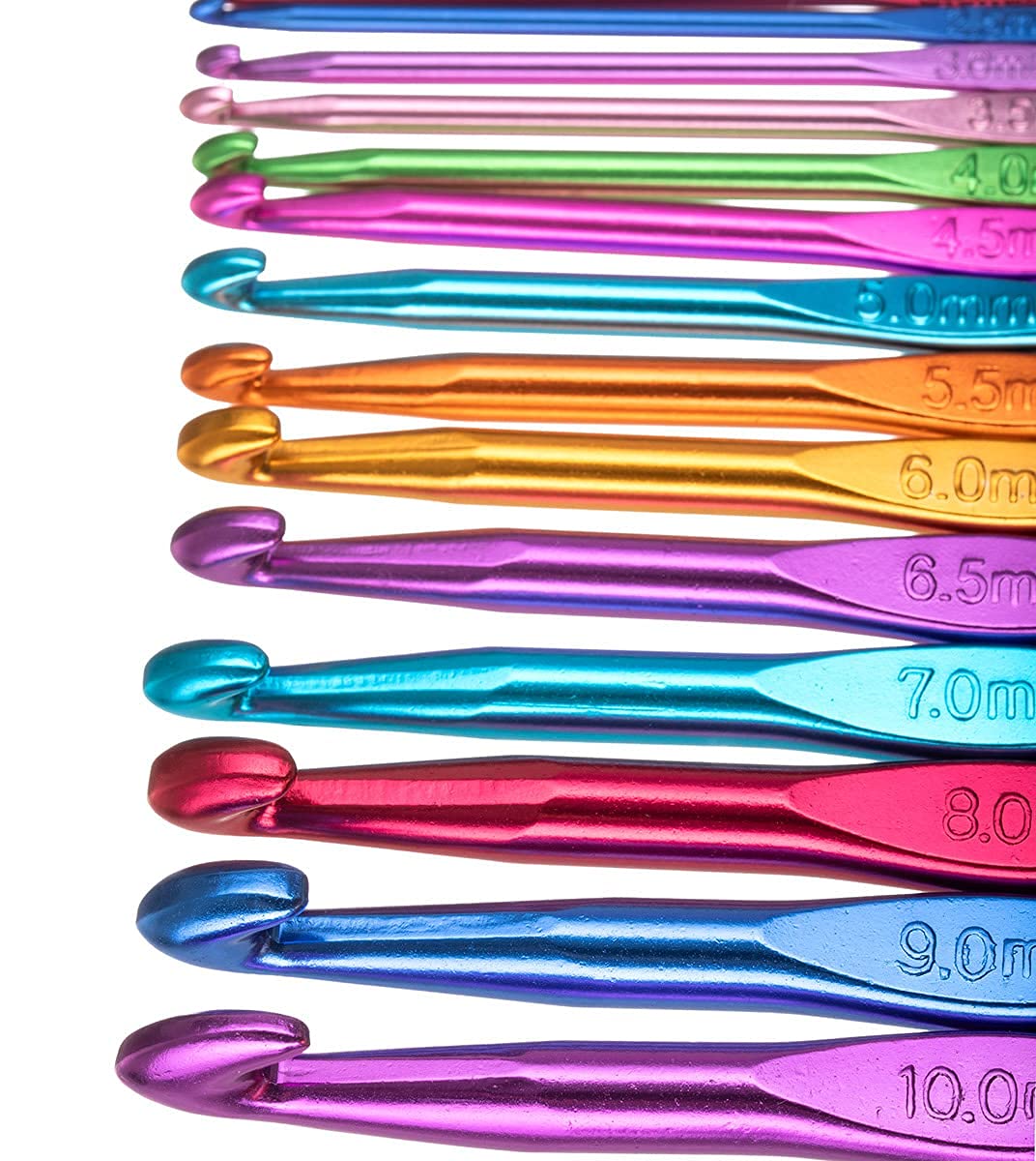 HASTHIP Metal 12pcs Aluminum Crochet Hooks Set,Small to Large 2mm-8mm,Round Blunt Yarn Knitting Needles Tool Kit