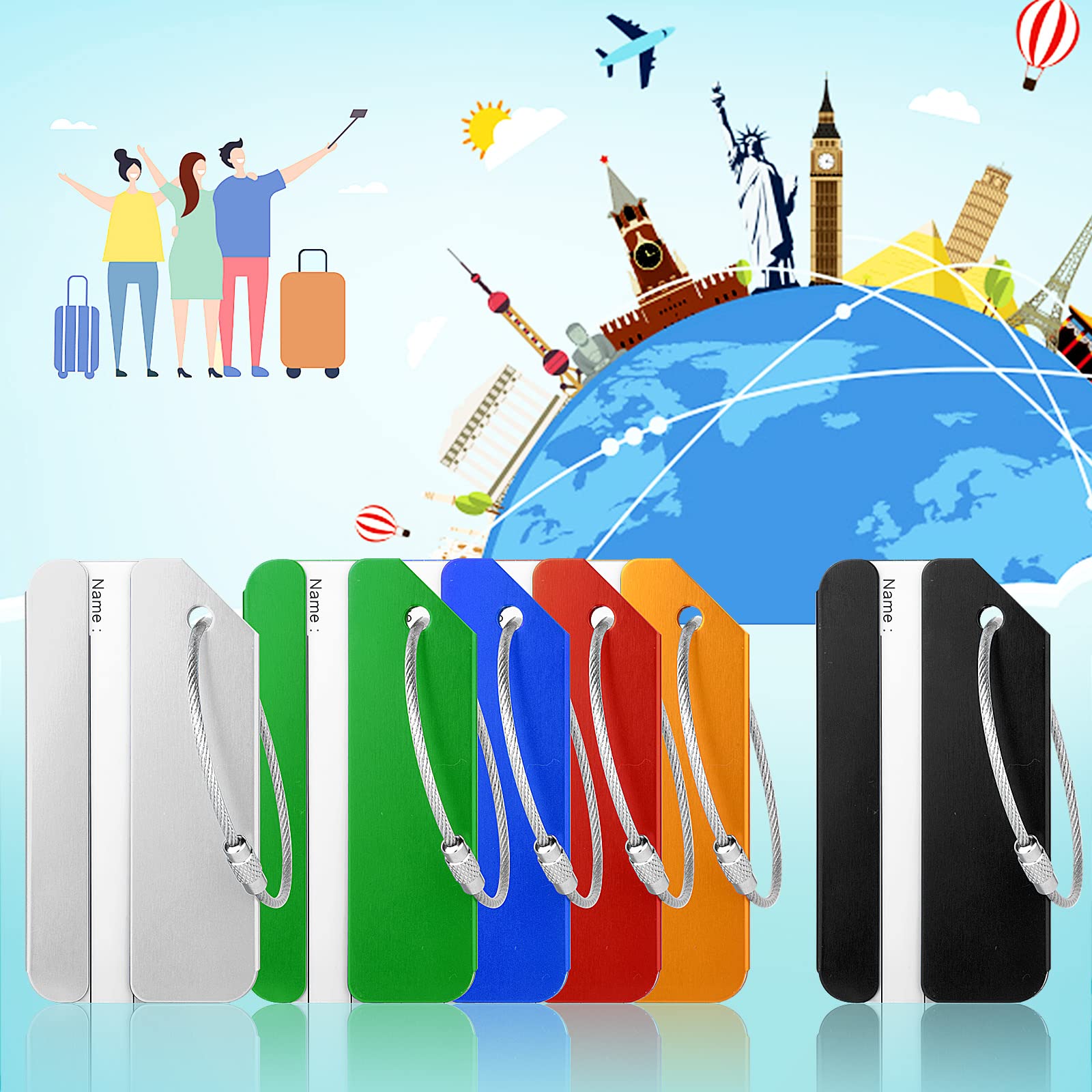PALAY 6 Pcs Luggage Tags Aluminium Alloy Suitcase Tags Luggage Labels for Suitcases with Steel Loop 6 Colors Travel Tags for Baggage Identity ID Labels