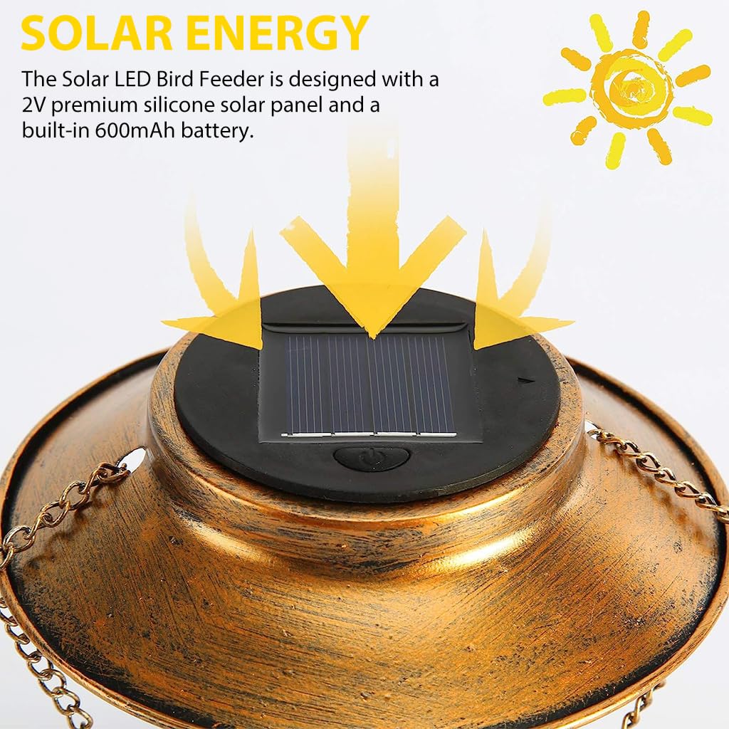 HASTHIP Solar Bird Feeder Garden Bird Feeder Lantern Outdoor Waterproof Hanging Bird Feeder Metal Hollowed Out Warm Light Bird Feeder for Garden, Patio