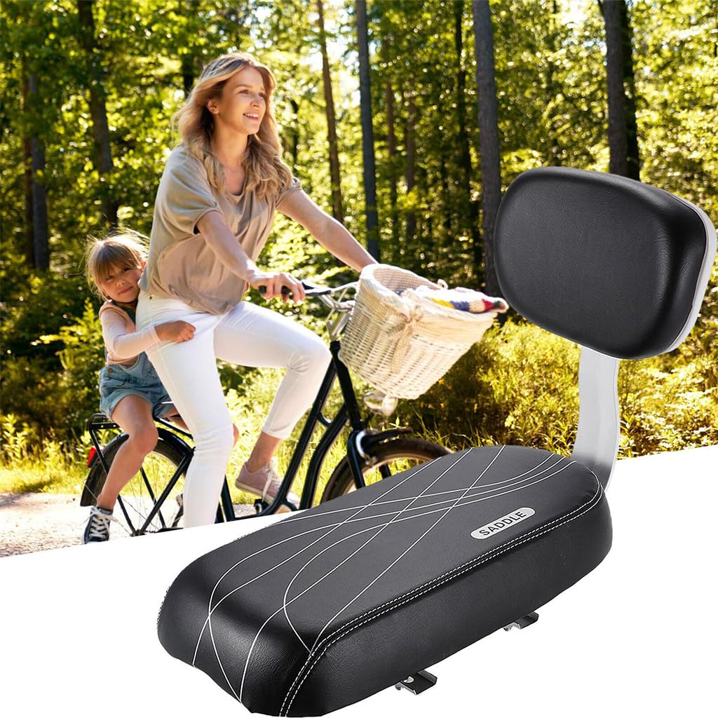 Proberos Bike Rear Seat, Comfortable Bike Rear Saddle Thick Bike Back Seat for Bicycles PU Soft Cushioning Companion Bike Seat for Children Adjustable Universal Bike Rear Seat Pad, 30x15x3.5cm