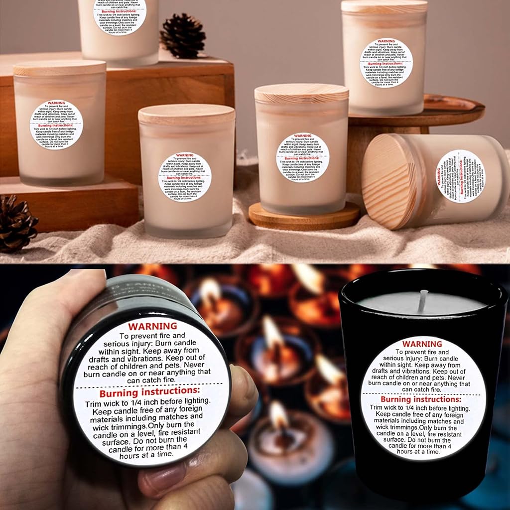 HASTHIP 500 sheet Warning Lable Sticker for Candle Jar Scented Candle Self-adhensive Warning Sticker Safety Labels Decal for 1.5 inch Candle Making DIY Candle Jars,Handmade Candle