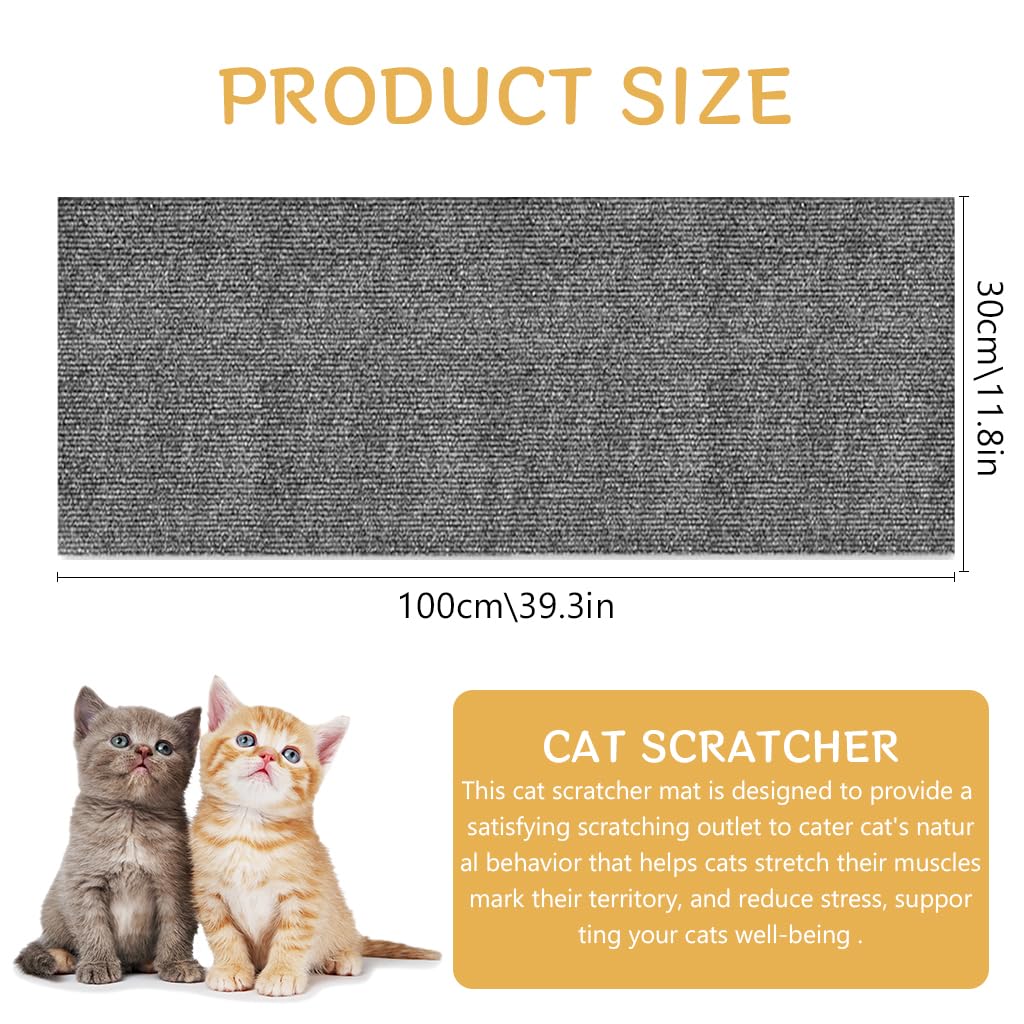 Qpets Cat Scratcher Mat, Cuttable Self Adhesive Cat Scratcher Mat Furniture Protector Mat Wear-resistant Polyester Plush Cat Scratcher Mat for Floor, Wall, Couch - 11.8x39 inches