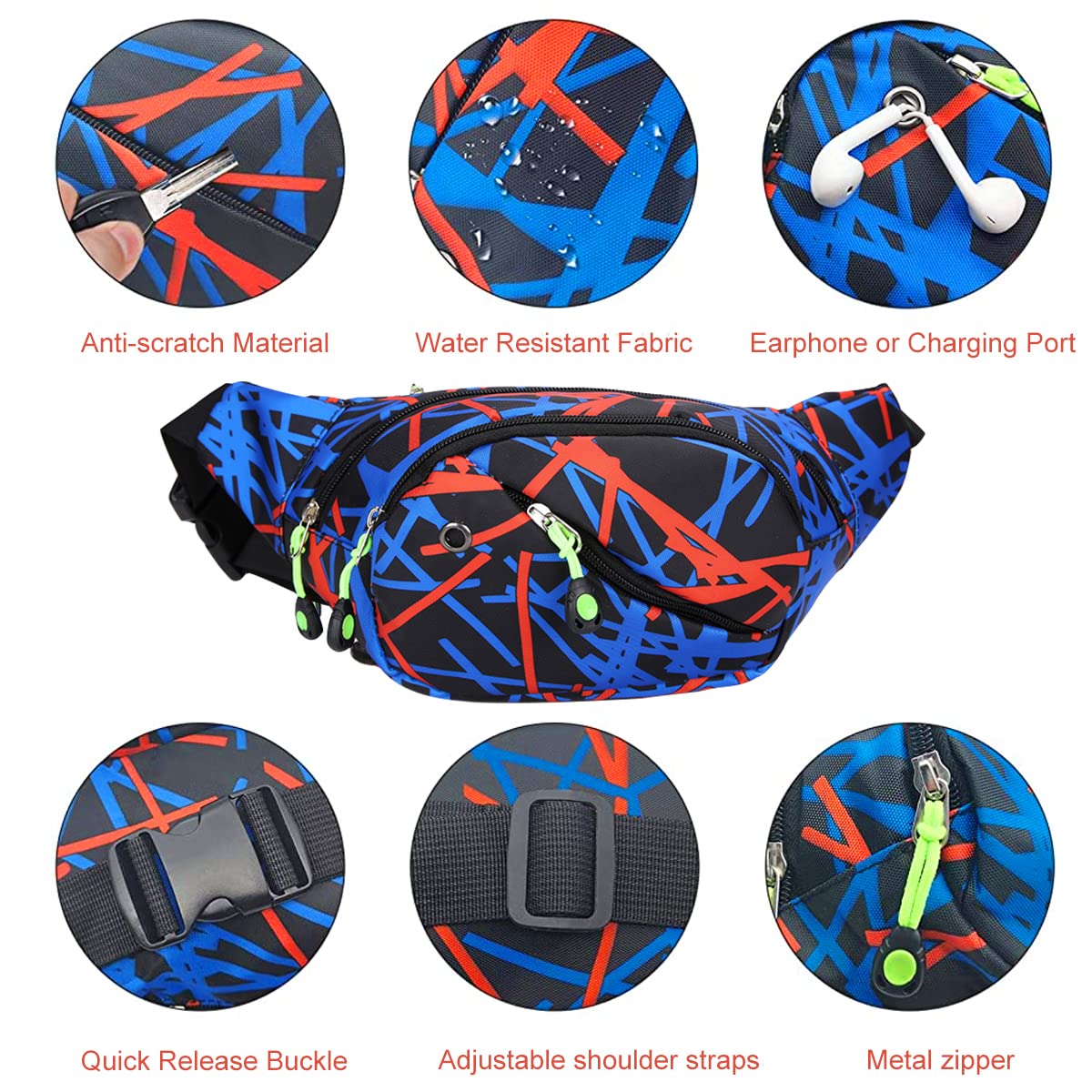 GUSTAVE Waist Bags for Men Women, Stylish Waterproof Chest Bag with Adjustable Strap Sport Fanny Bag Bumbag for Hiking Travel Camping Running Sports Outdoors
