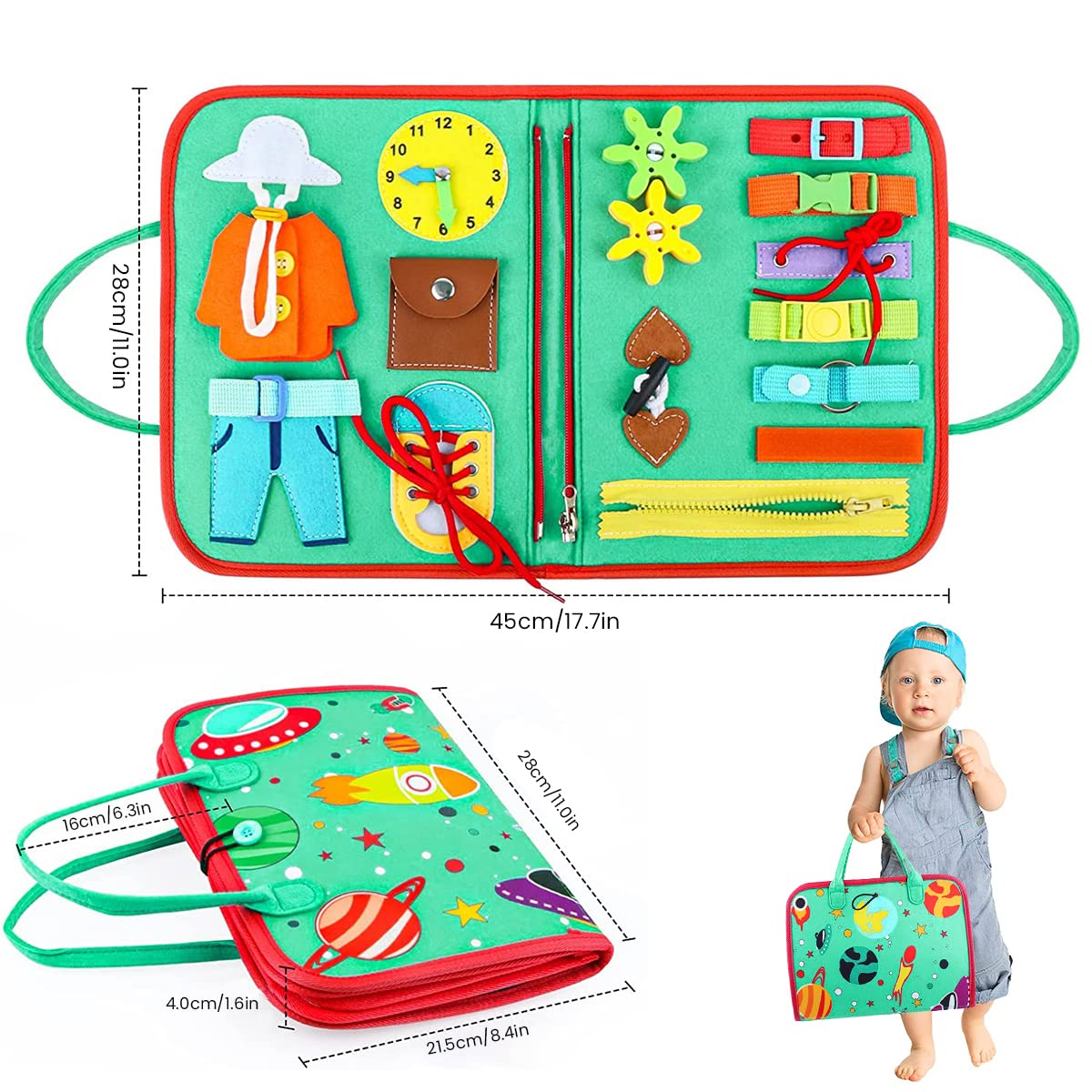 PATPAT Busy Board for Toddlers 1-3, Upgrade Montessori Toy for Develop Basic Skills, 8 Themes in 1 Educational Toy for 1 2 3 4 Year Kids, Parent-Kids Activity Toy, Bag Design for Airplane Car Travel