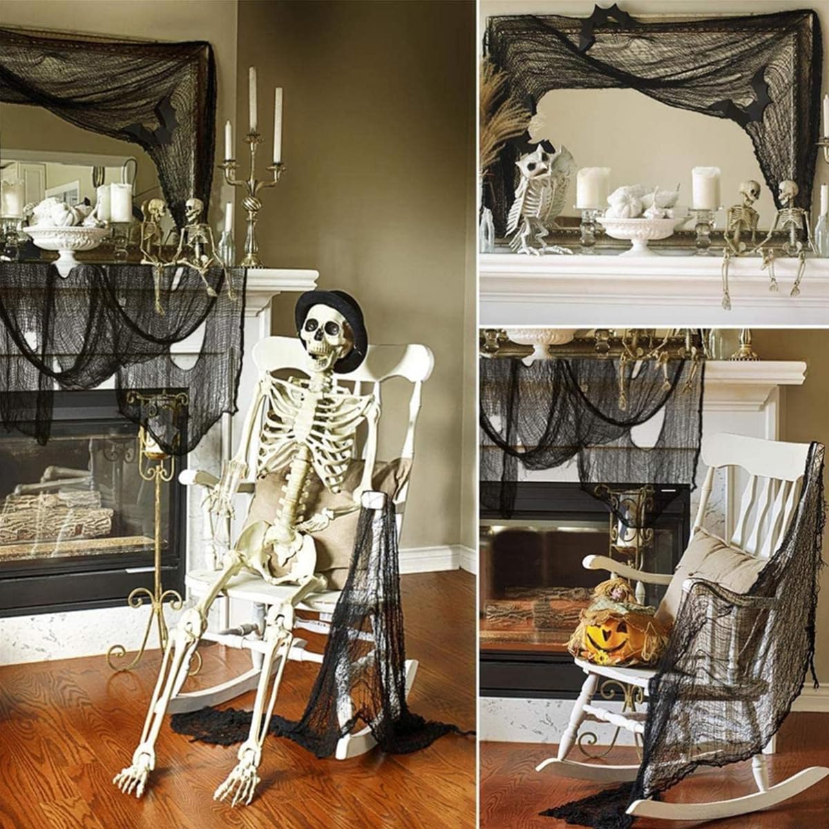 HASTHIP Halloween Black Creepy Cloth, 31.5 X 94.5inch Spooky Cheesecloth Gauze Hanging Fabric for Scary Halloween Party Haunted House Doorway Window Wall Home Yard Outdoor Decorations