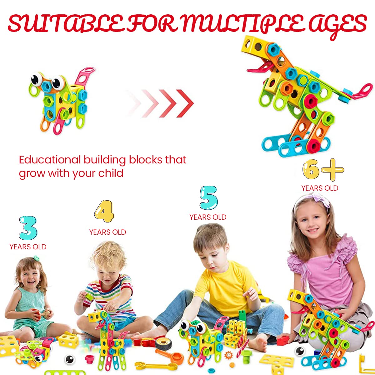 PATPAT Building Blocks for Kids 288 Pcs DIY Construction Toys for Kids Educational Stem Toys Building Sets with Electric Drill Kids Activities Toys Creative Puzzle Games for Boys Girls 3 4 5 6 7 8